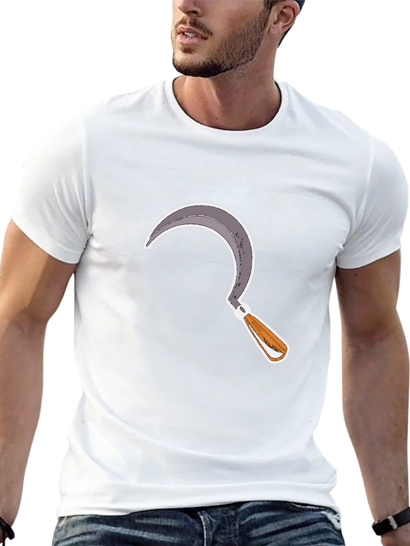 Camiseta Negra con Diseño de Hoz Estilizada