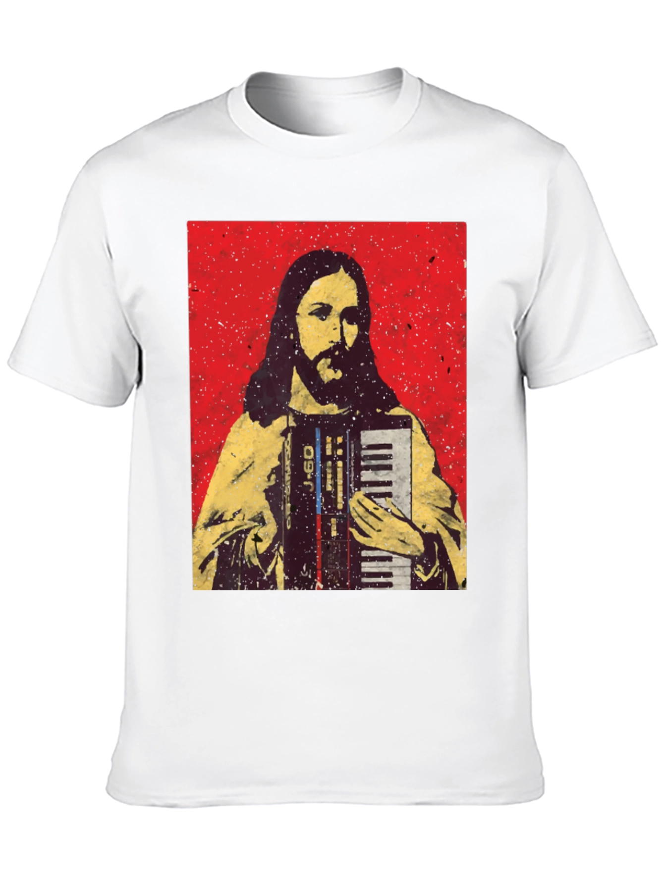 Camiseta Negra con Diseño de Jesús Músico