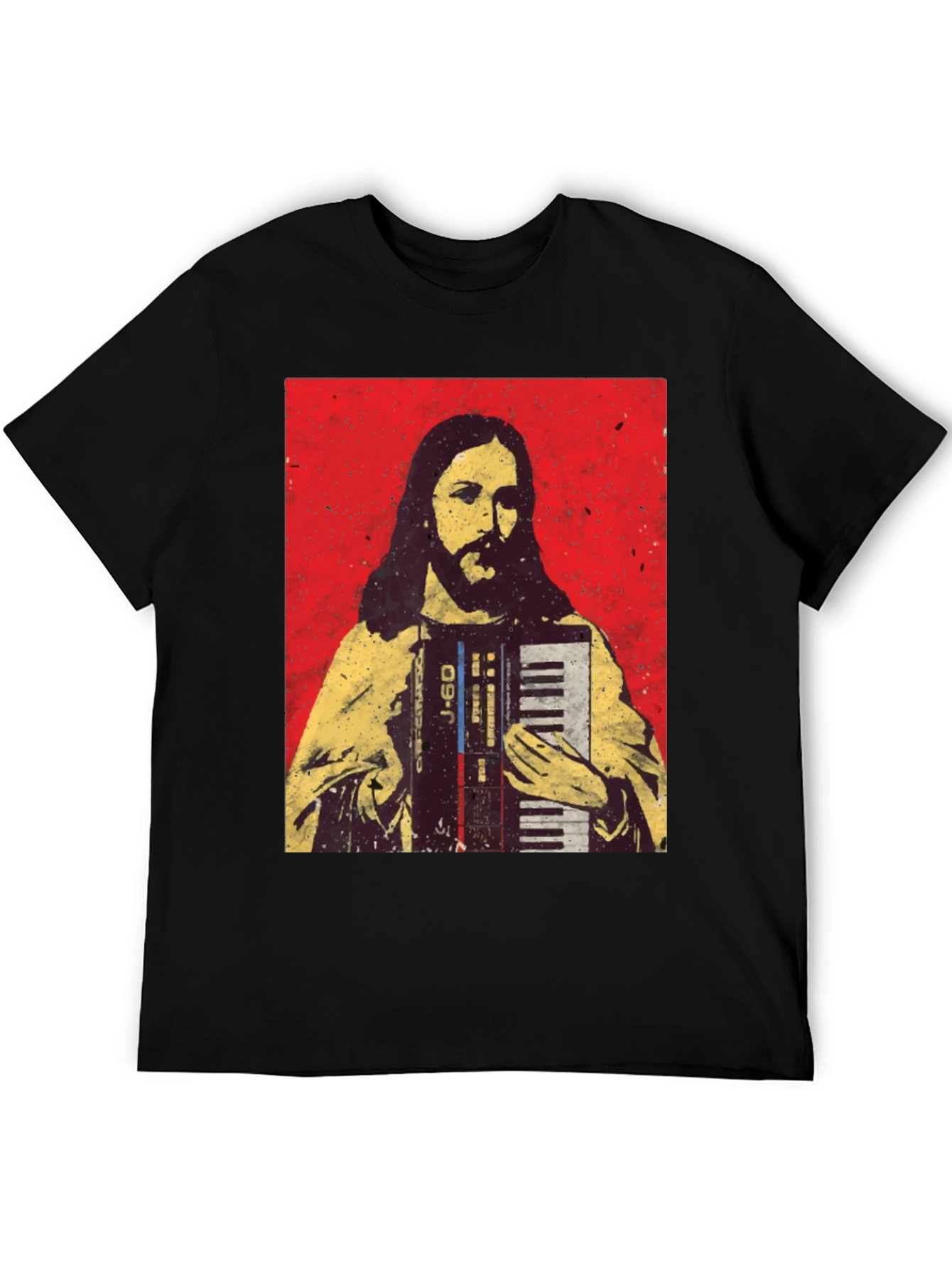 Camiseta Negra con Diseño de Jesús Músico