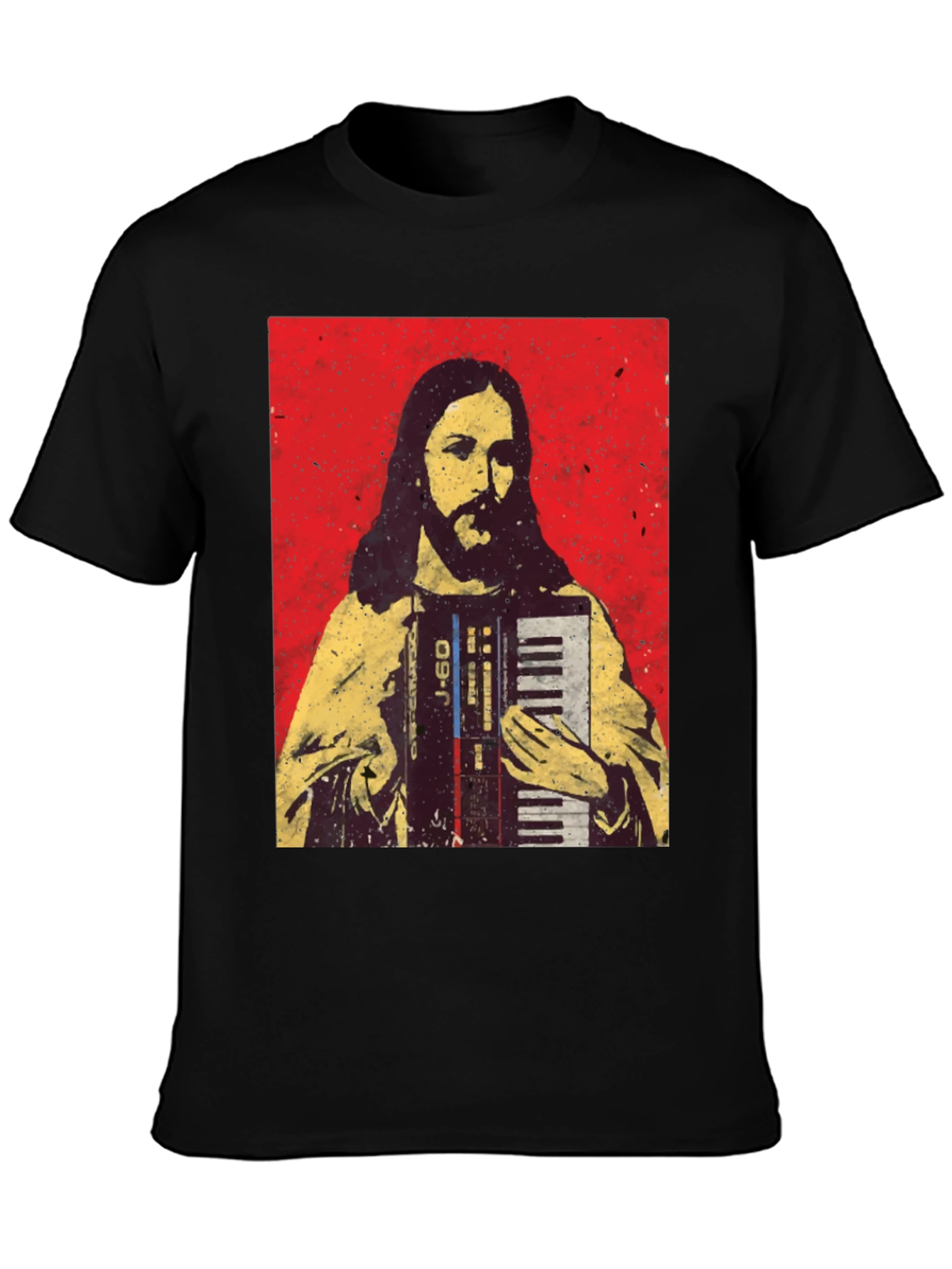 Camiseta Negra con Diseño de Jesús Músico