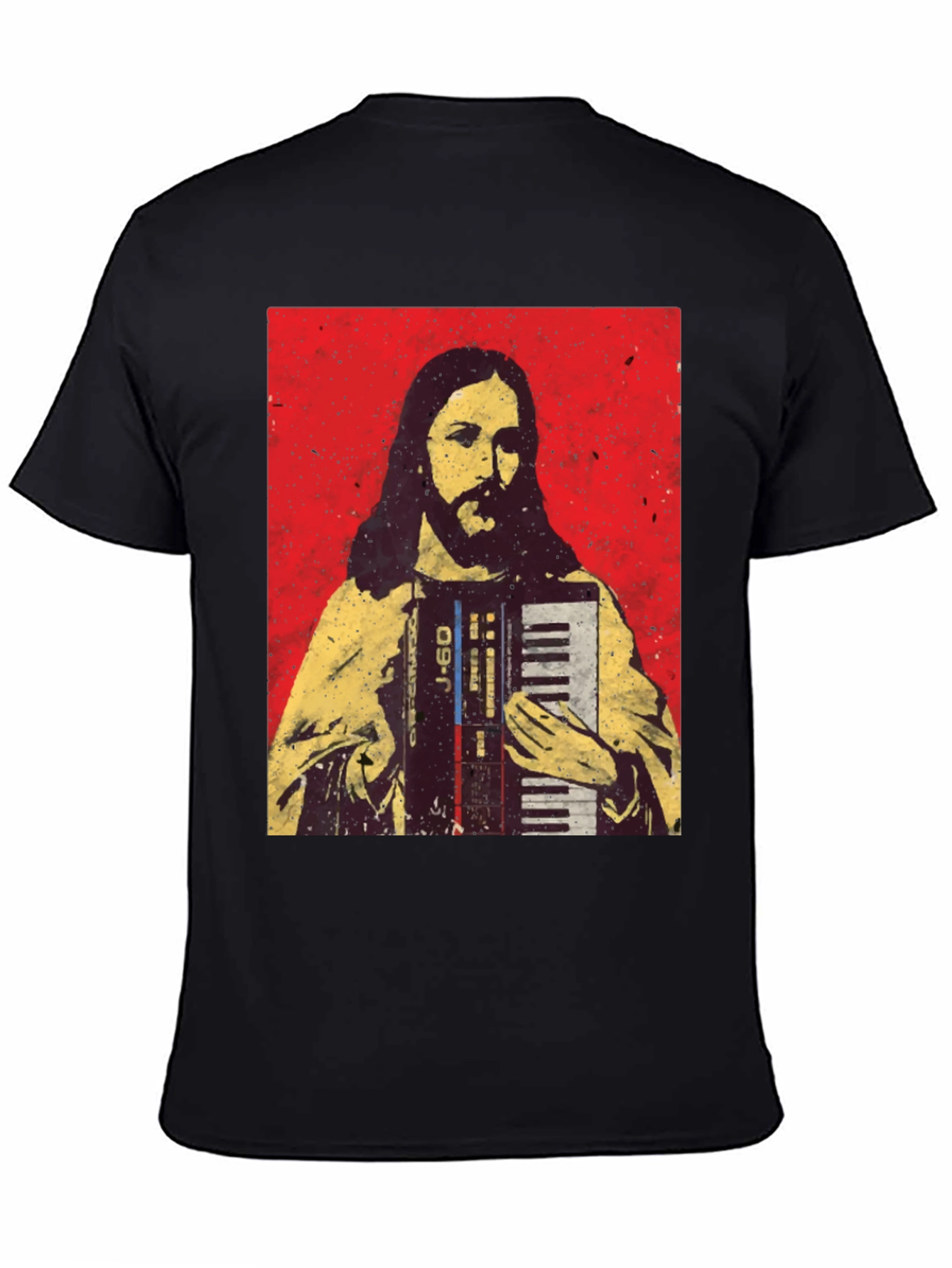 Camiseta Negra con Diseño de Jesús Músico