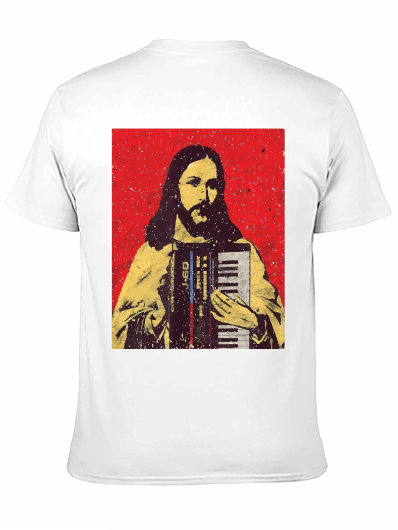 Camiseta Negra con Diseño de Jesús Músico
