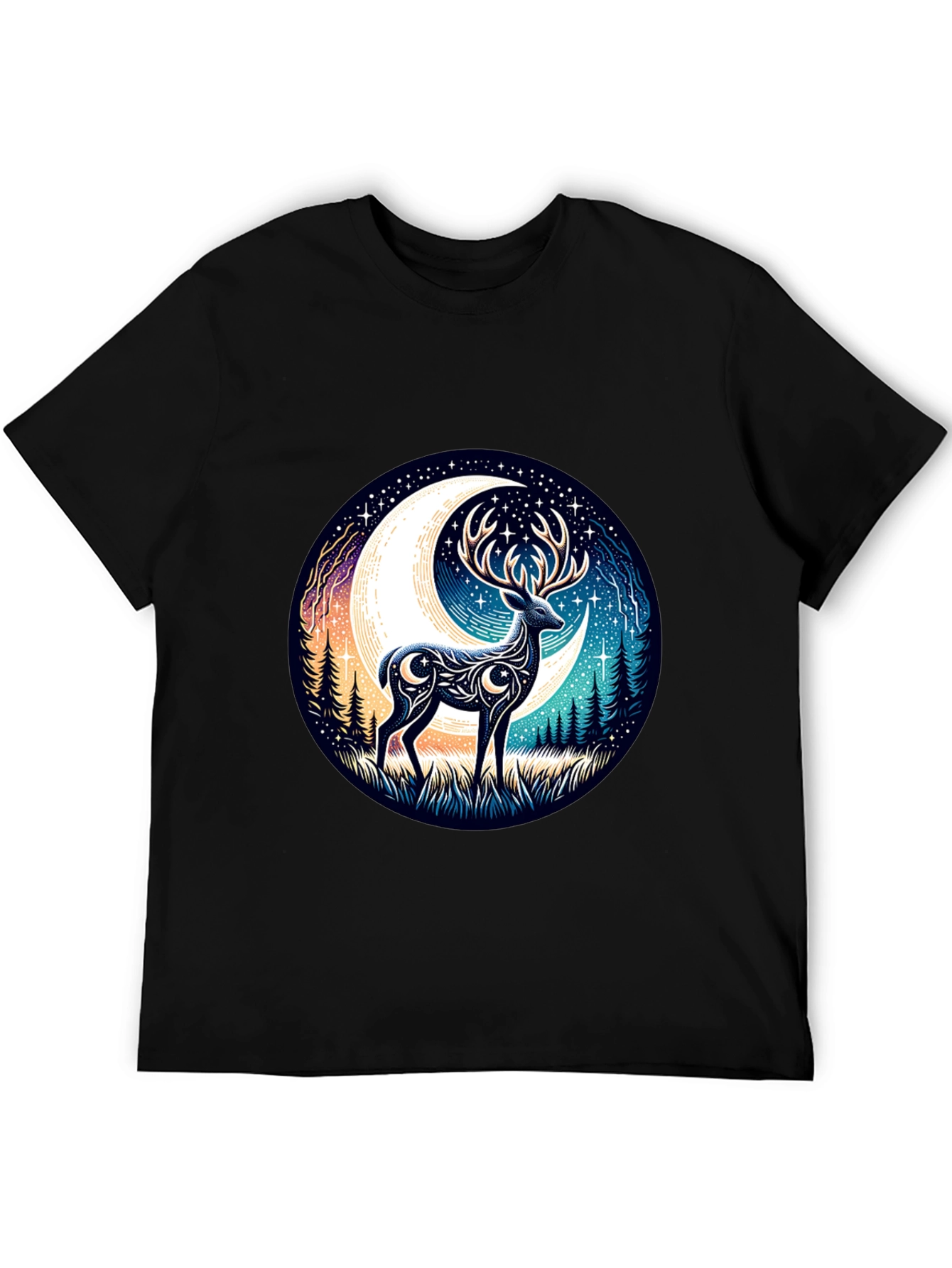 Camiseta Negra con Diseño de Ciervo Lunar