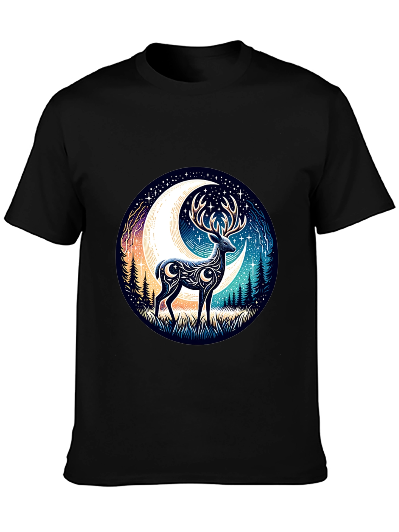 Camiseta Negra con Diseño de Ciervo Lunar