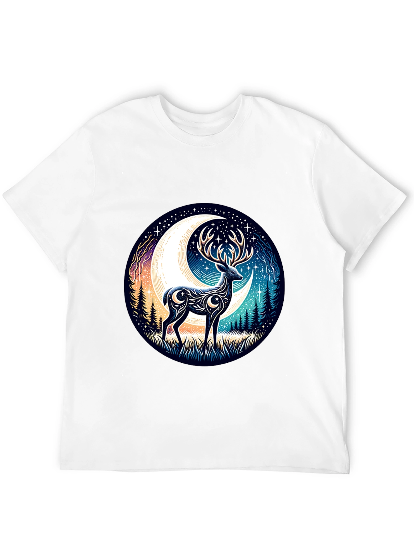 Camiseta Negra con Diseño de Ciervo Lunar
