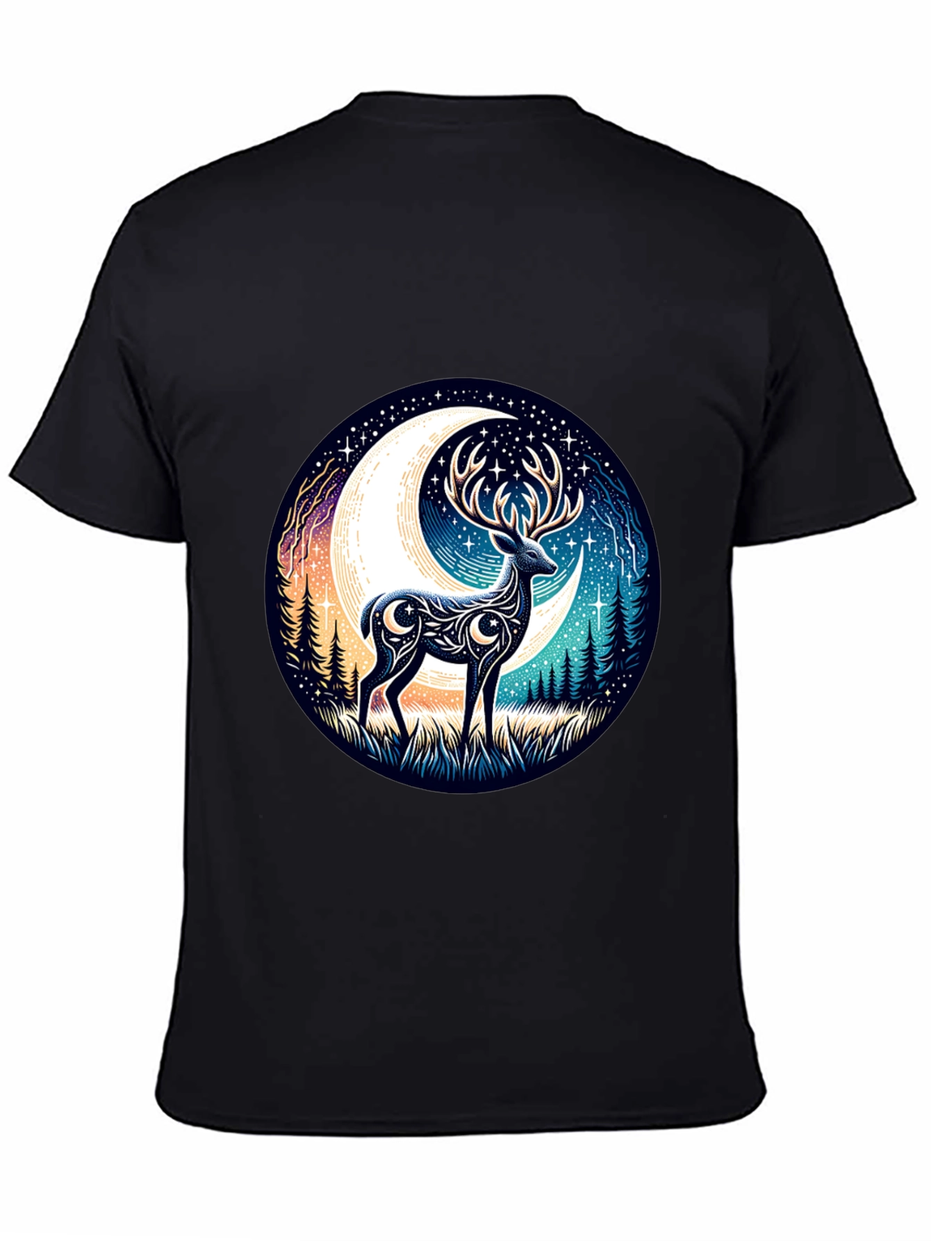 Camiseta Negra con Diseño de Ciervo Lunar