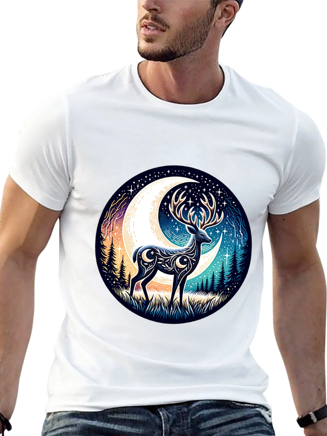 Camiseta Negra con Diseño de Ciervo Lunar
