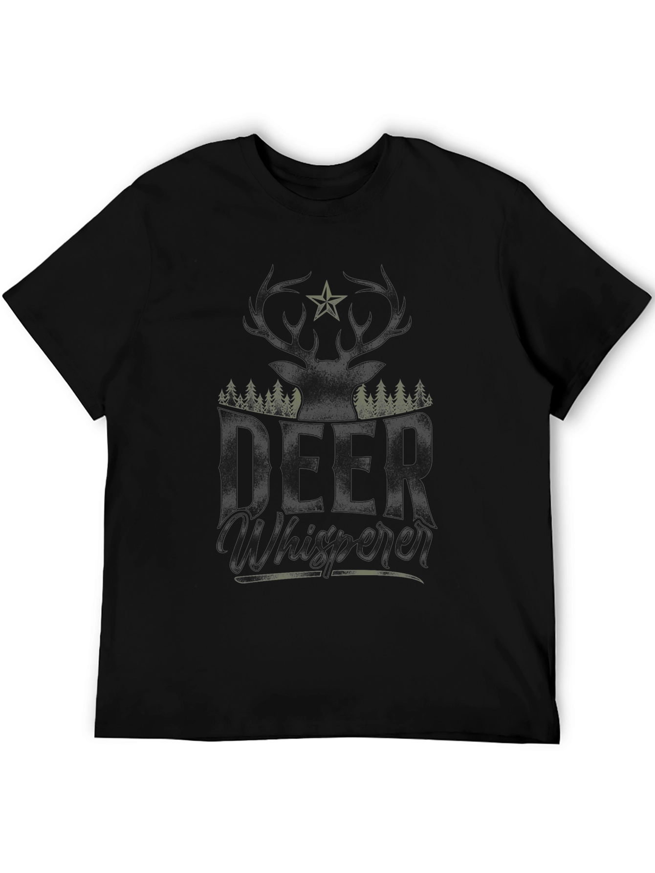 Camiseta Negra con Diseño de Ciervo y Bosque
