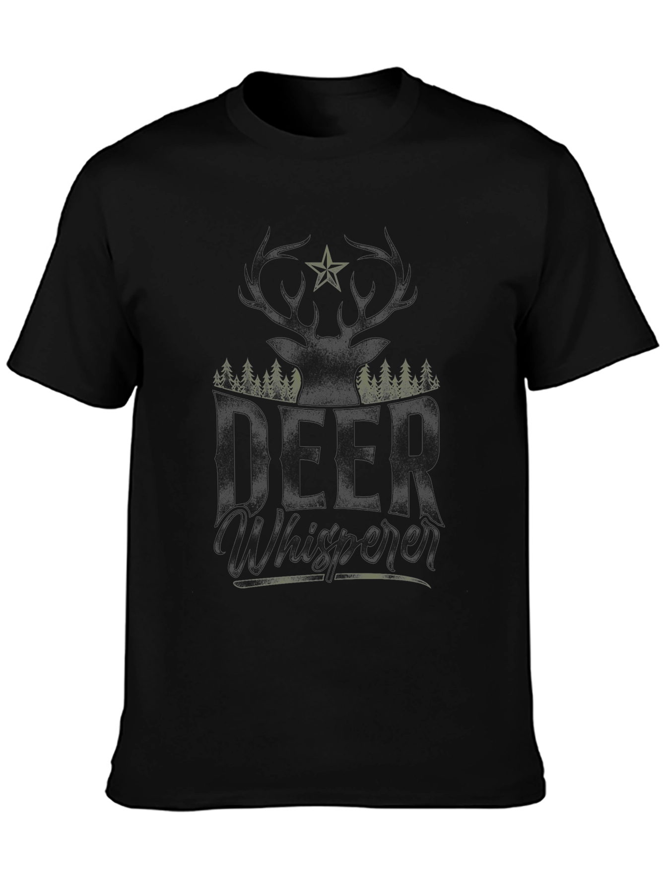 Camiseta Negra con Diseño de Ciervo y Bosque