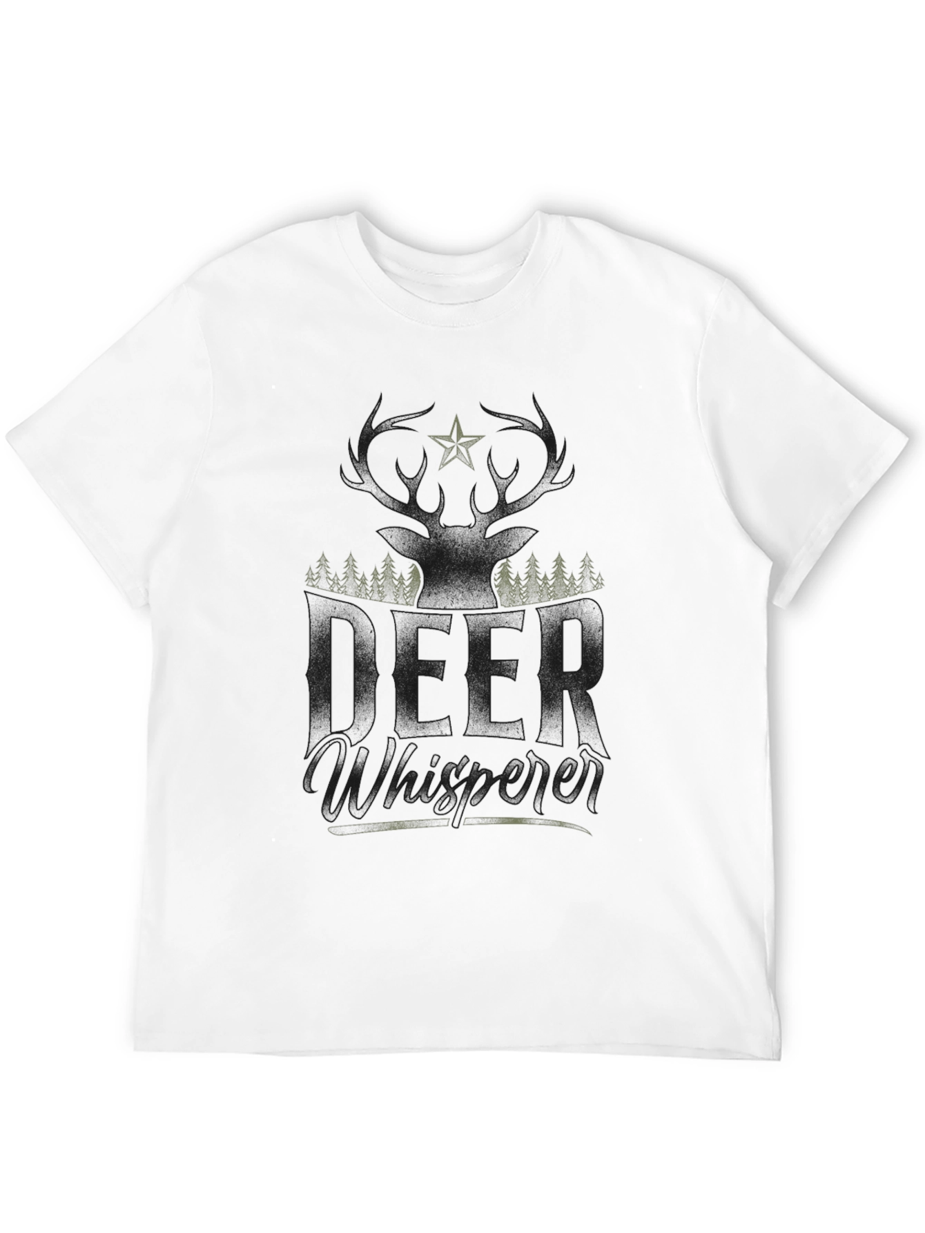 Camiseta Negra con Diseño de Ciervo y Bosque