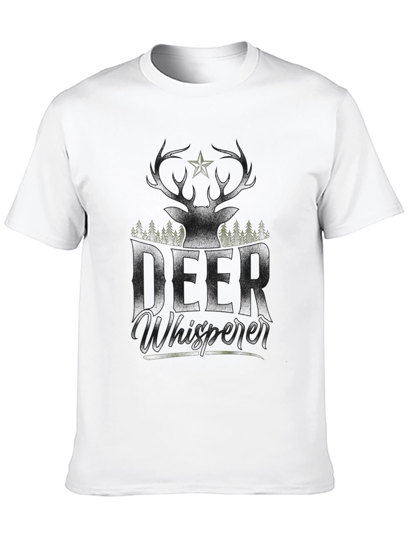 Camiseta Negra con Diseño de Ciervo y Bosque