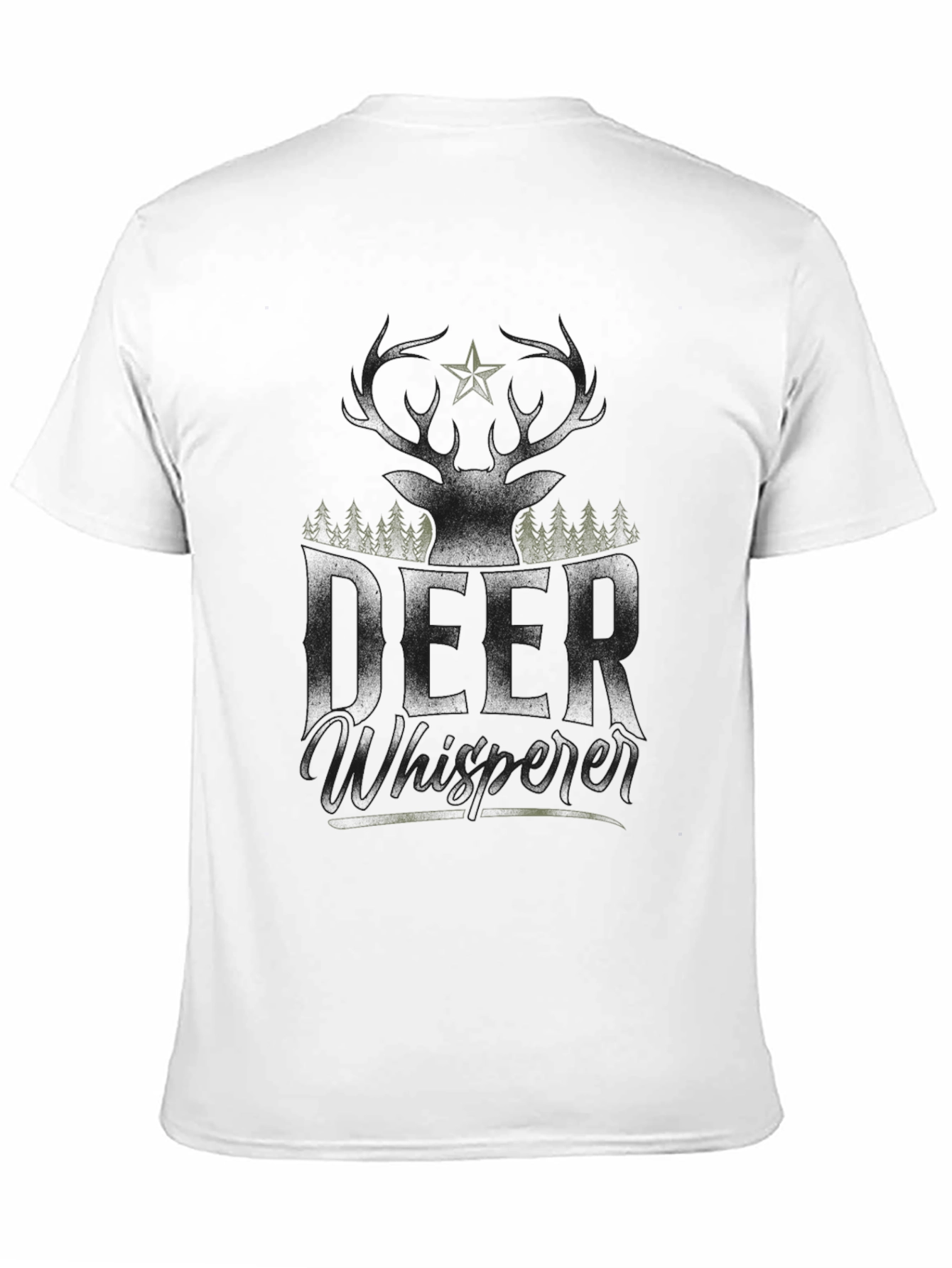 Camiseta Negra con Diseño de Ciervo y Bosque