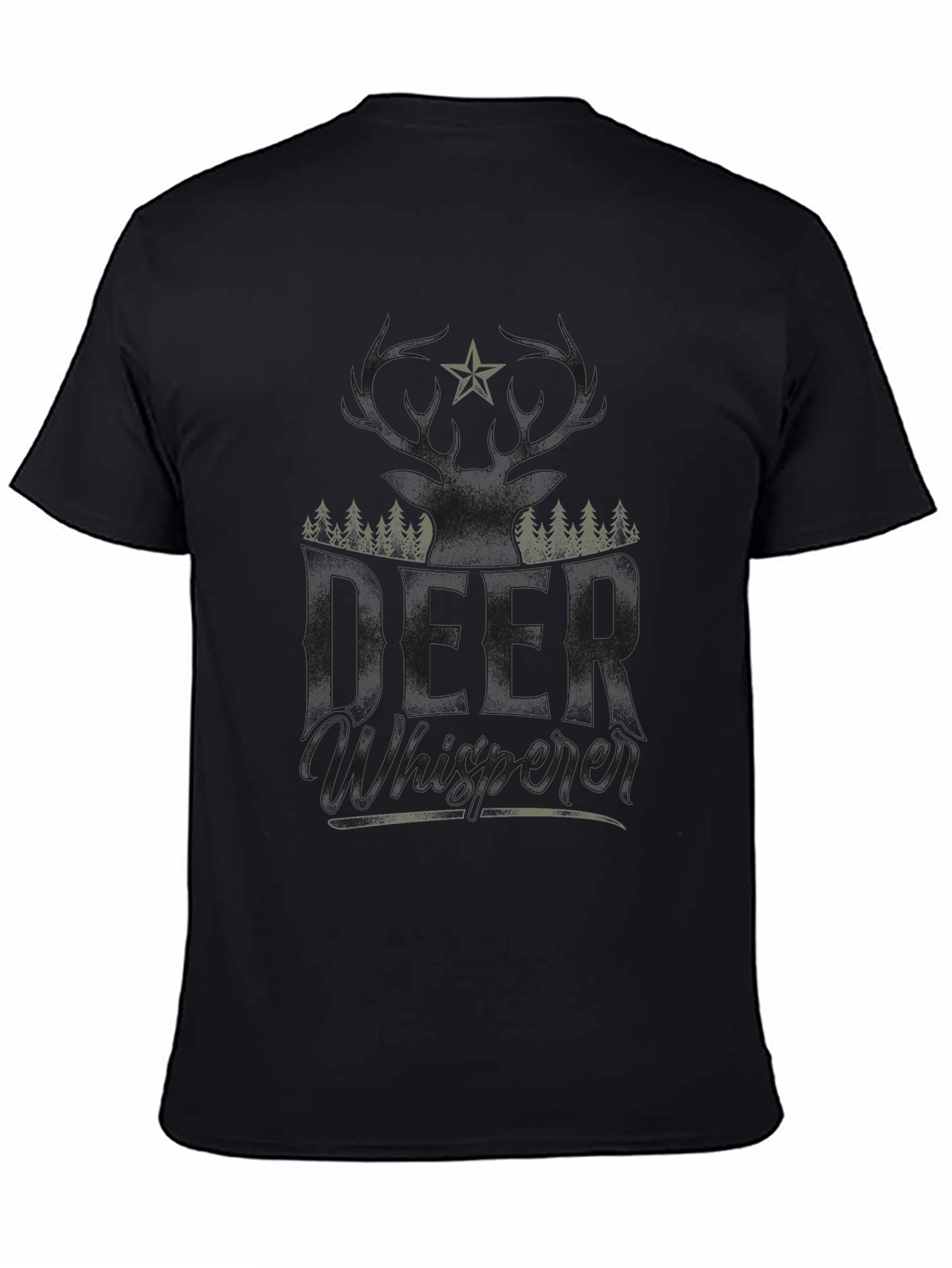 Camiseta Negra con Diseño de Ciervo y Bosque