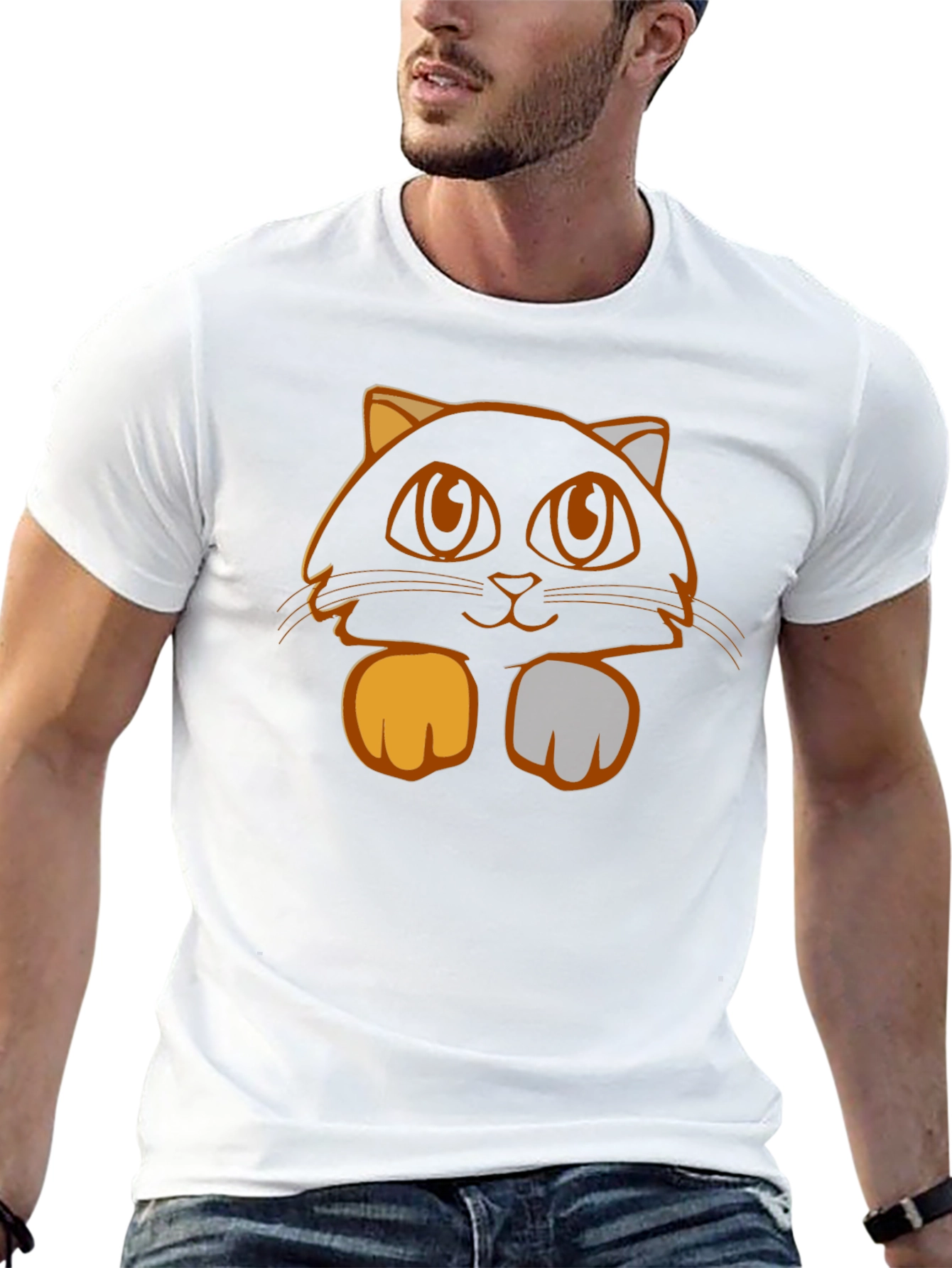 Camiseta Negra con Diseño de Gato Naranja