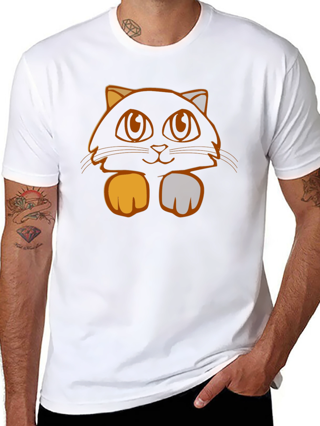 Camiseta Negra con Diseño de Gato Naranja