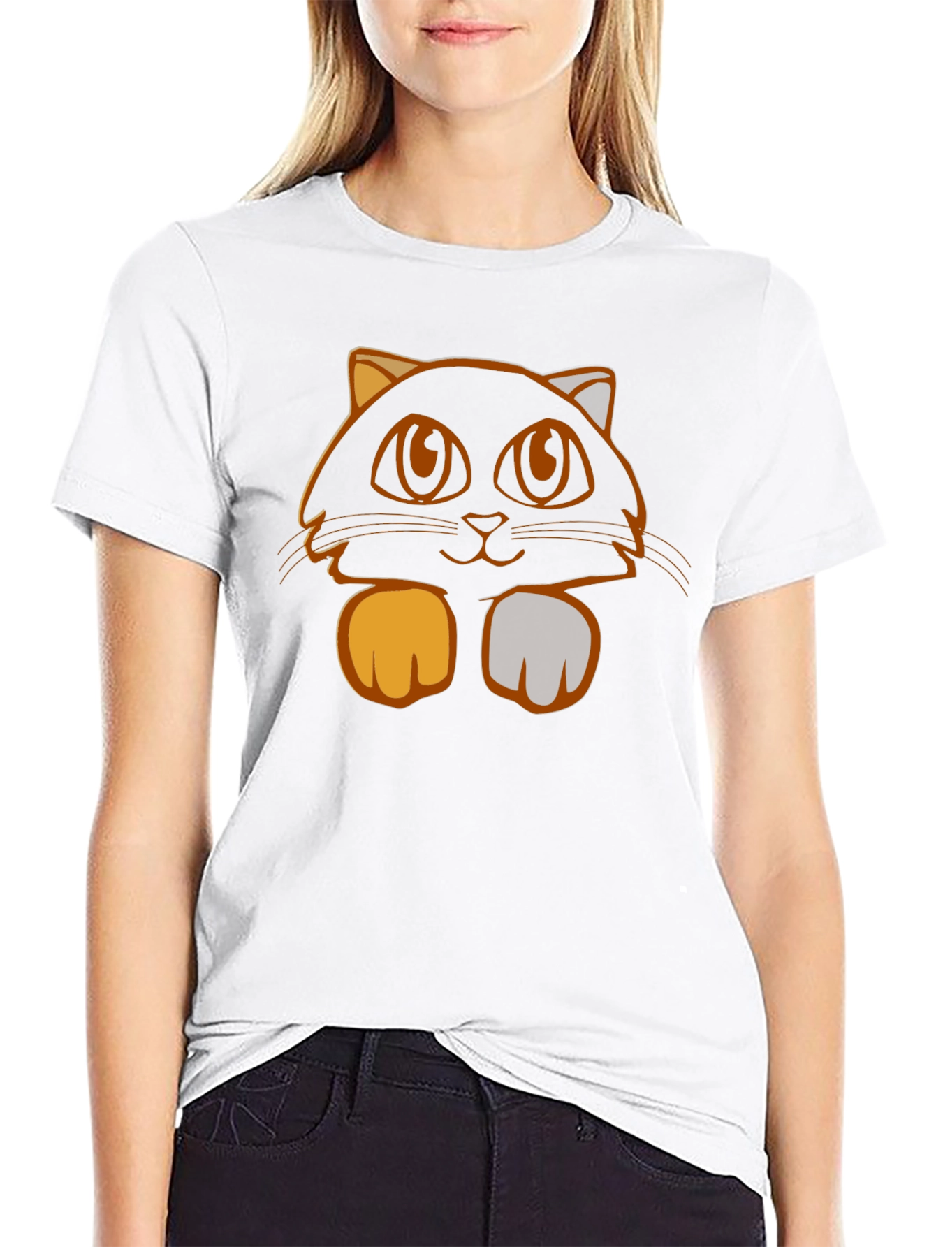 Camiseta Negra con Diseño de Gato Naranja