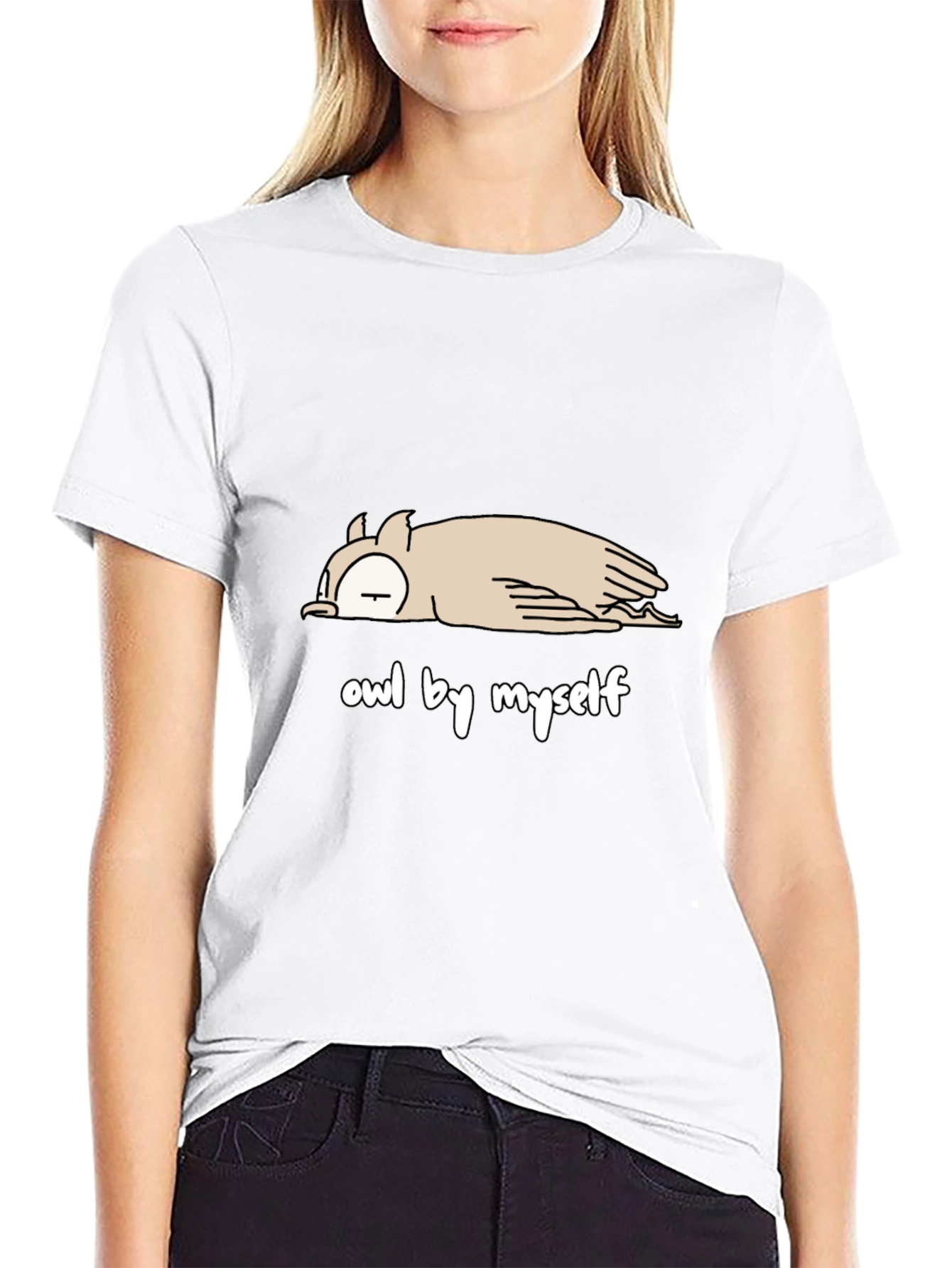 Camiseta Negra con Diseño de Búho Perezoso