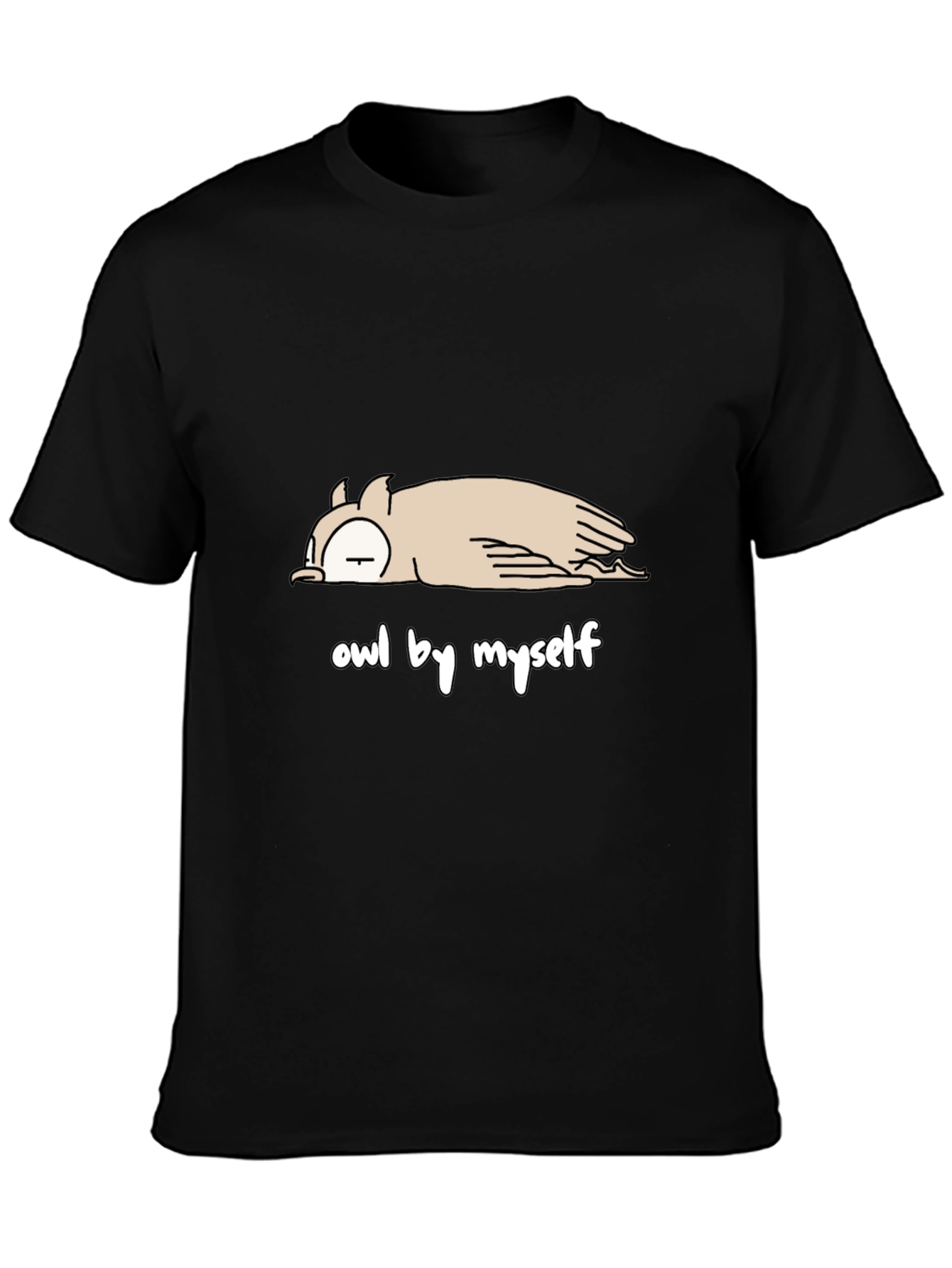 Camiseta Negra con Diseño de Búho Perezoso