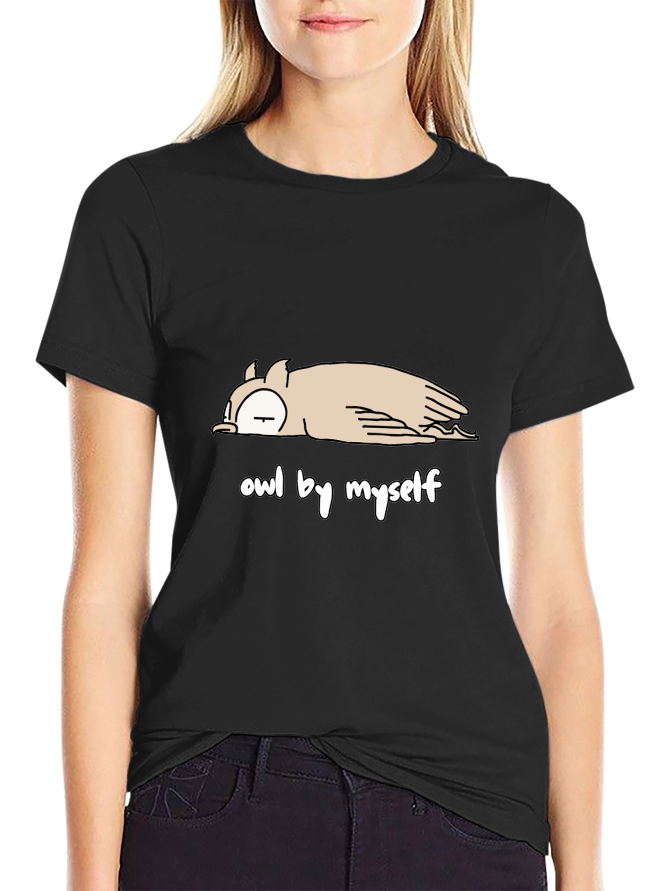 Camiseta Negra con Diseño de Búho Perezoso