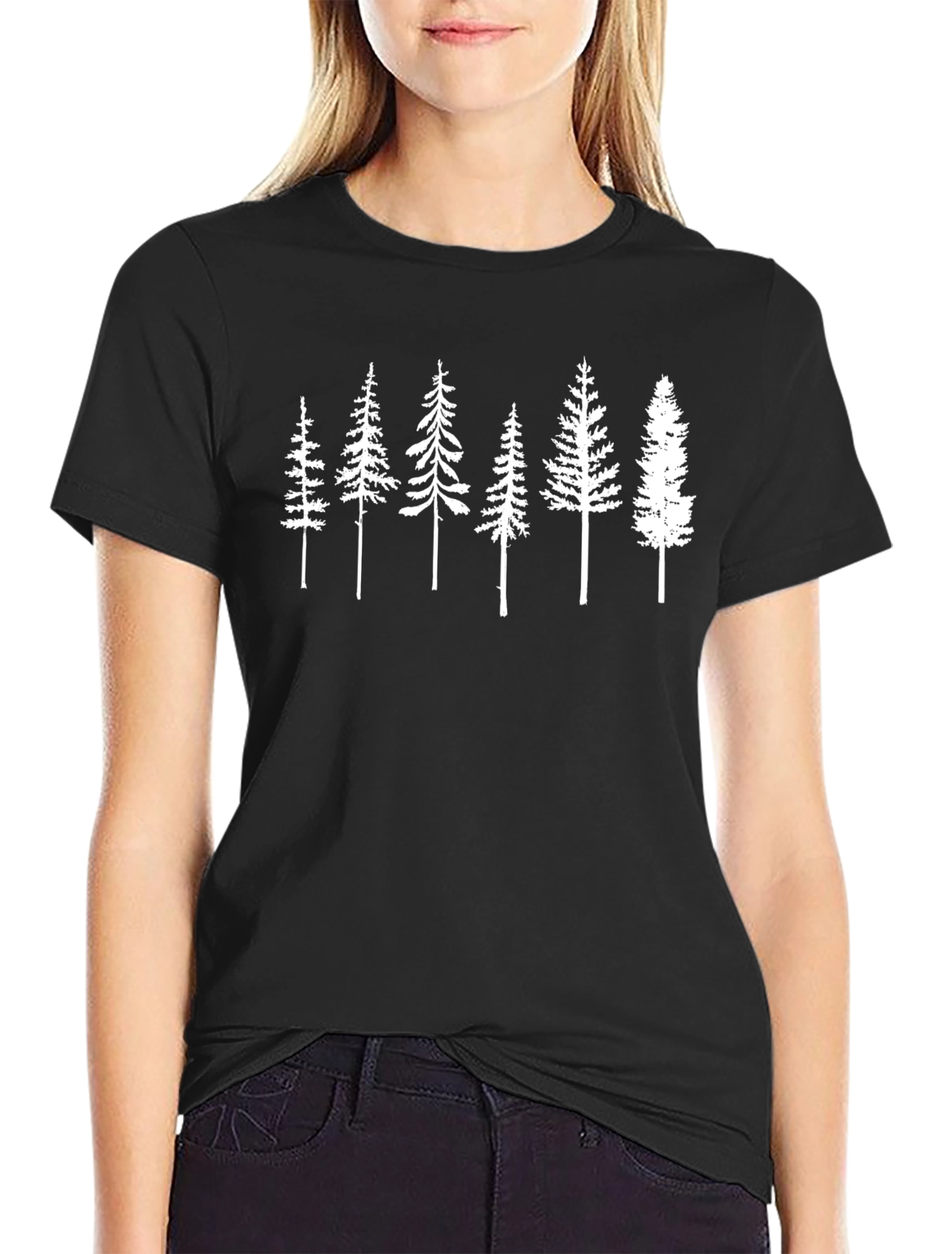 Camiseta Negra con Diseño de Árboles Blancos