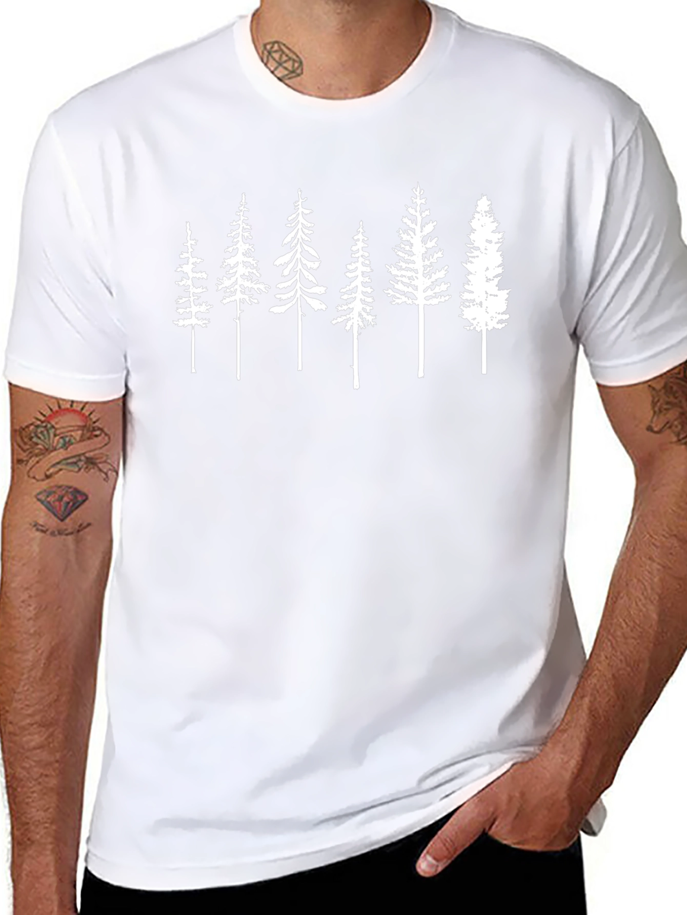 Camiseta Negra con Diseño de Árboles Blancos