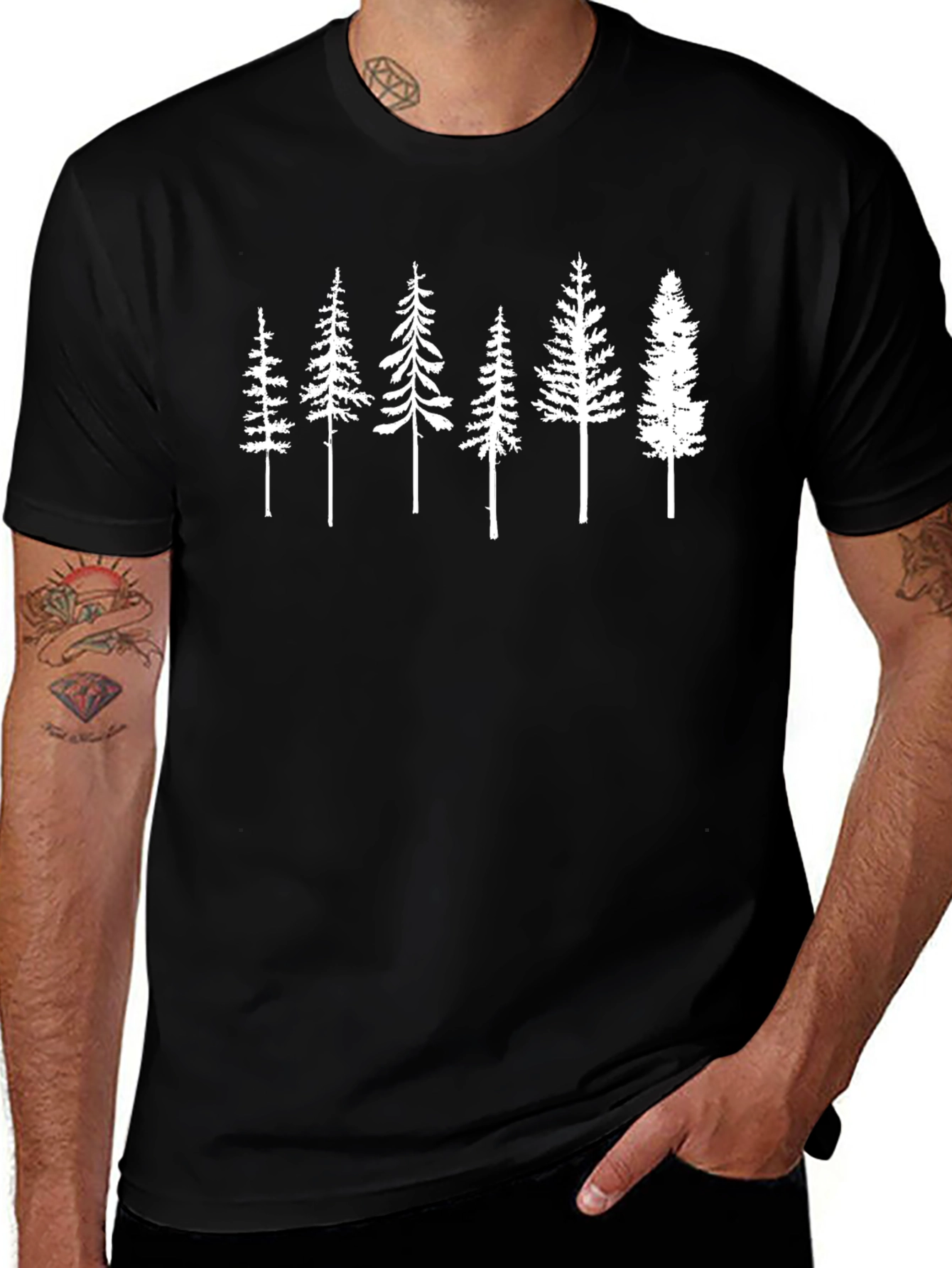 Camiseta Negra con Diseño de Árboles Blancos