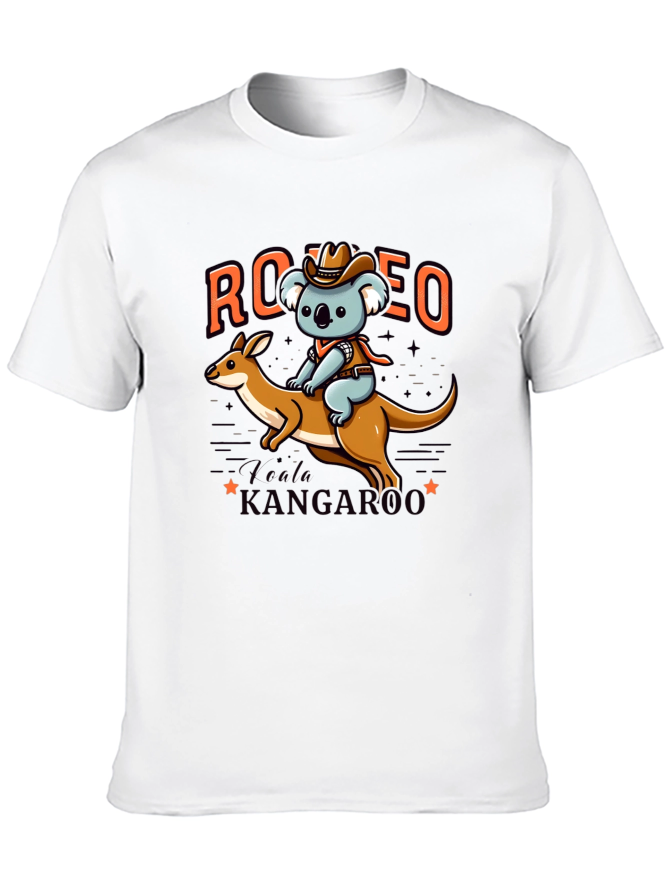 Camiseta Negra con Diseño de Koala Vaquero y Canguro