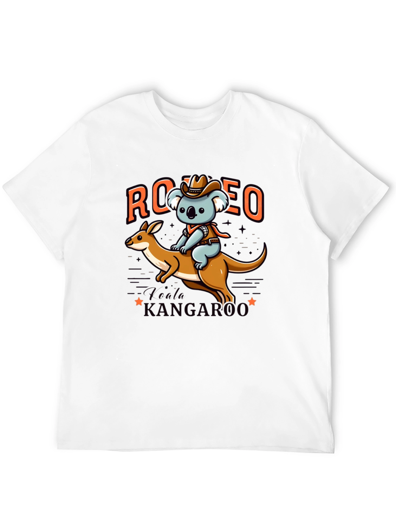 Camiseta Negra con Diseño de Koala Vaquero y Canguro
