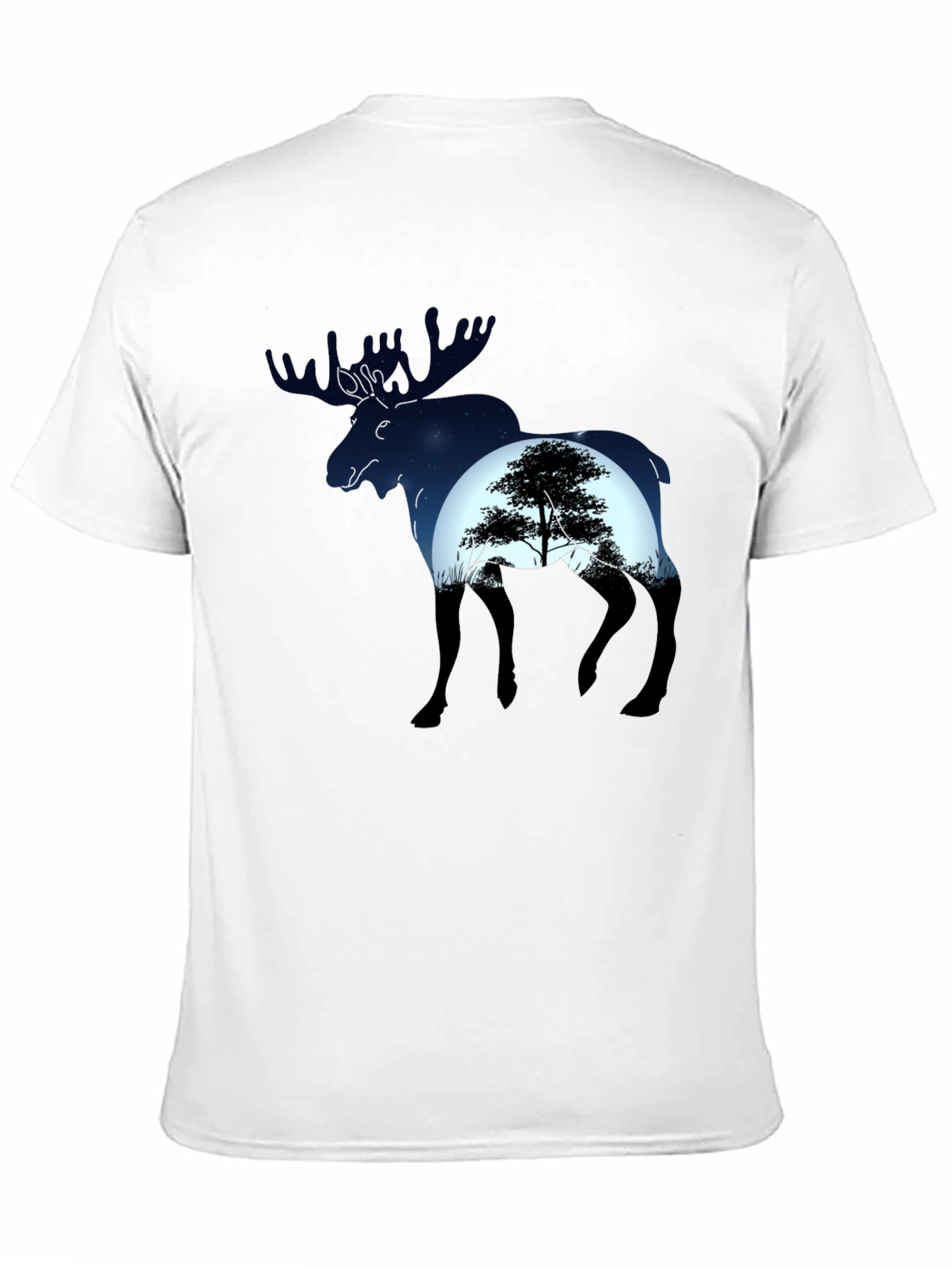 Camiseta Negra con Diseño de Alce y Paisaje Nocturno
