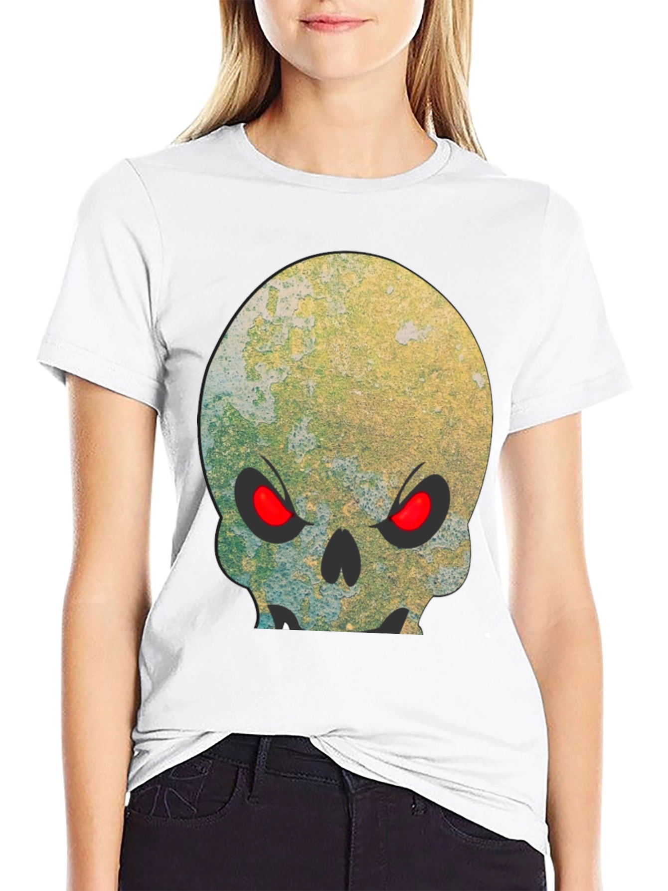 Camiseta Negra Calavera con Ojos Rojos