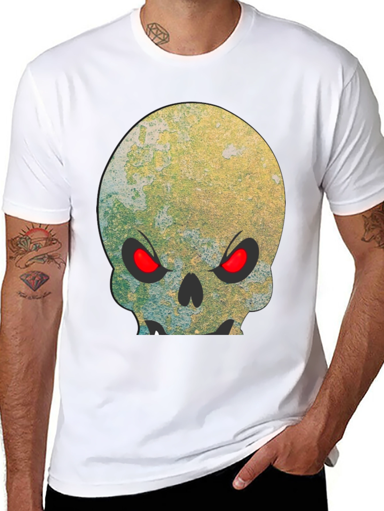 Camiseta Negra Calavera con Ojos Rojos