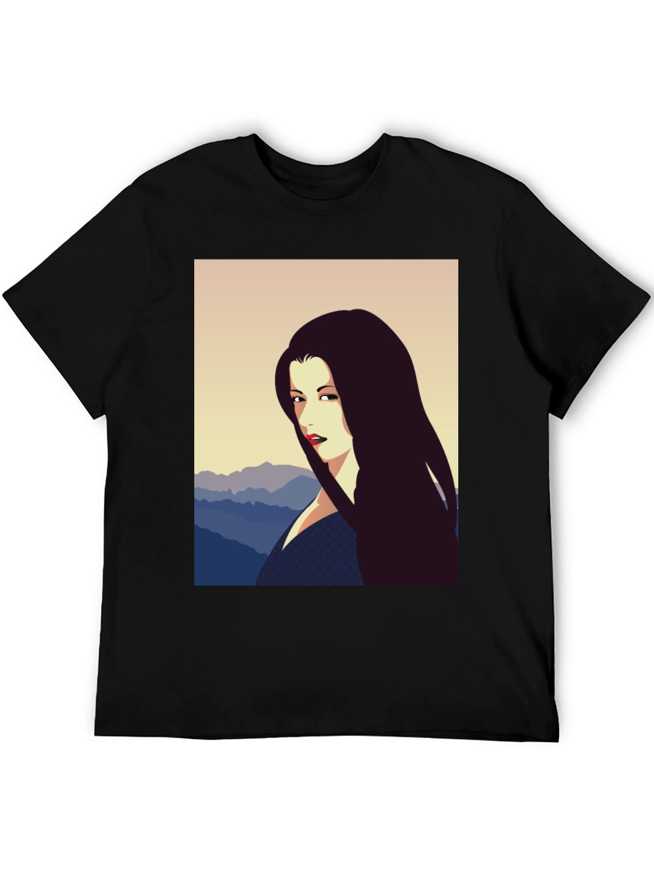 Camiseta Negra con Diseño Artístico de Mujer