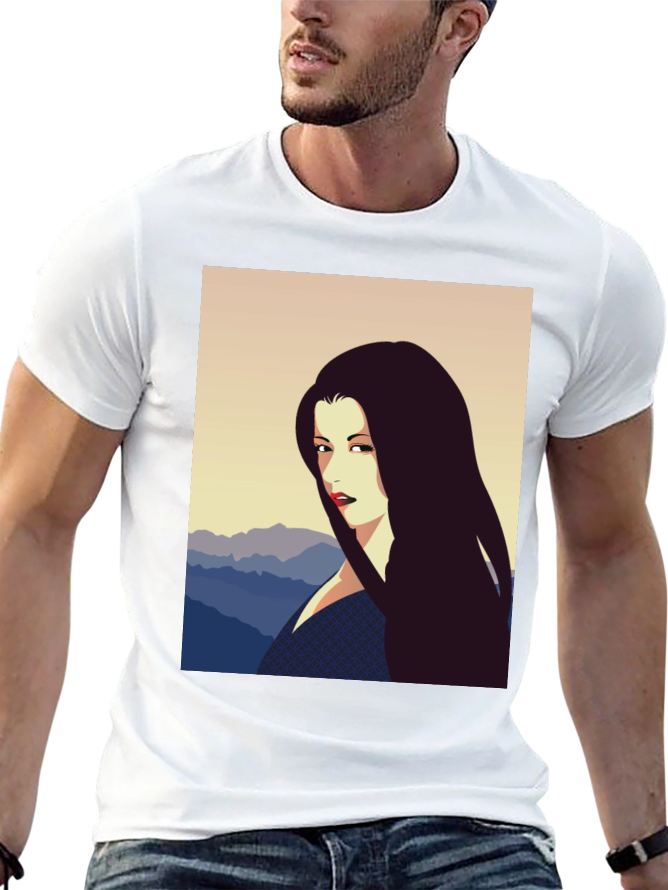 Camiseta Negra con Diseño Artístico de Mujer
