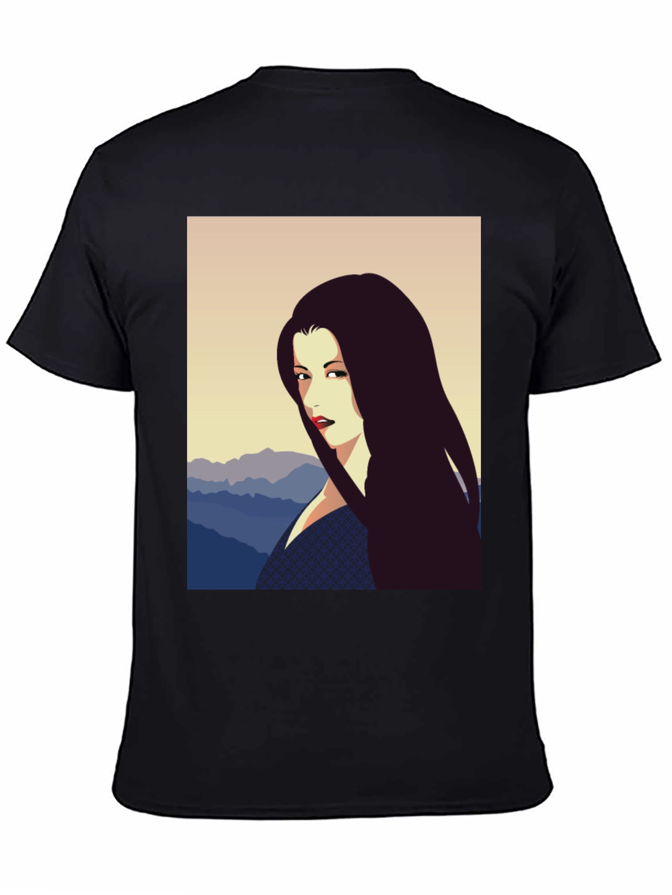 Camiseta Negra con Diseño Artístico de Mujer
