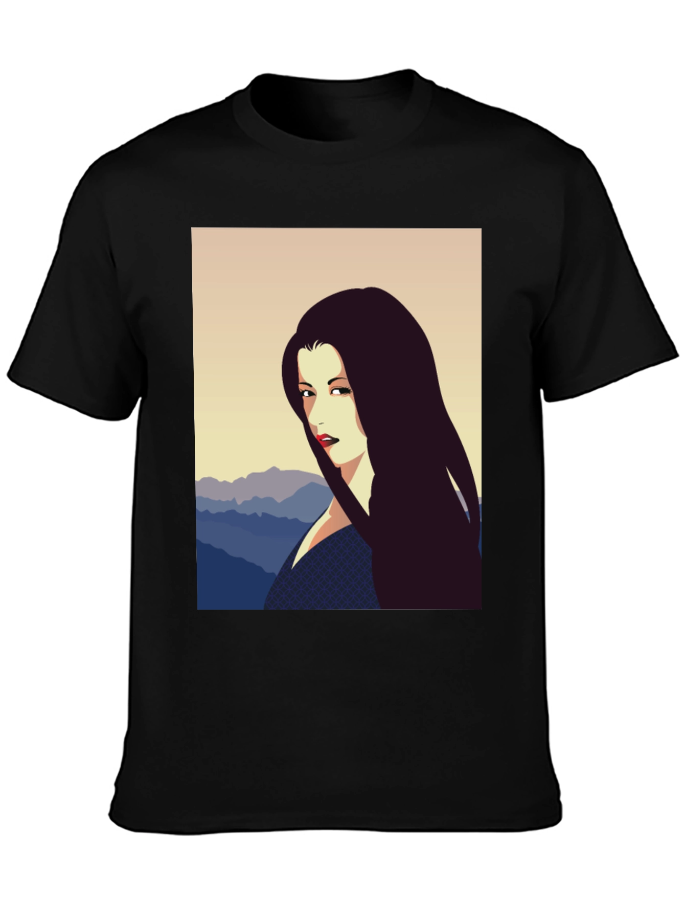 Camiseta Negra con Diseño Artístico de Mujer