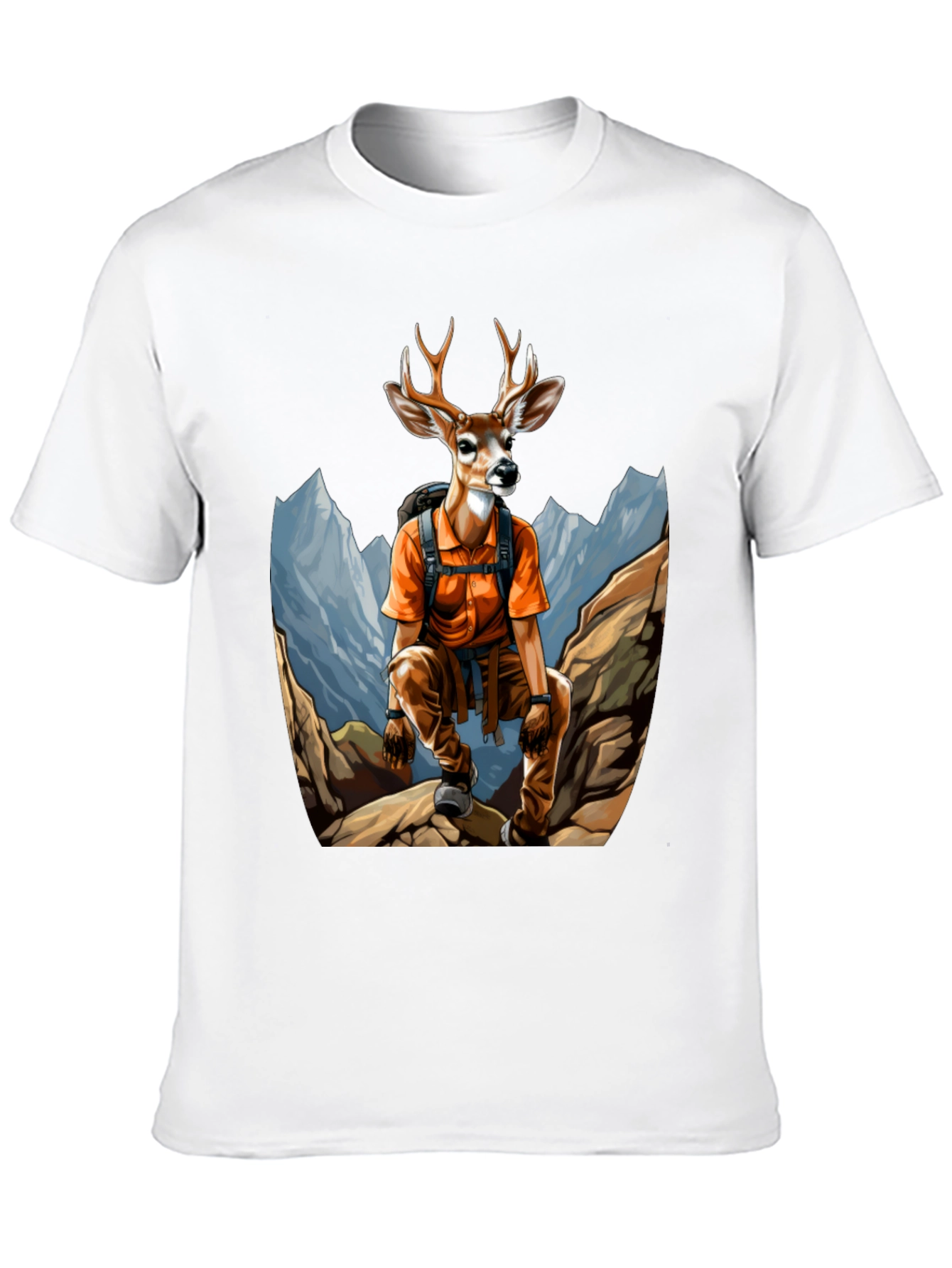 Camiseta Hombre Negra con Diseño de Ciervo Aventurero