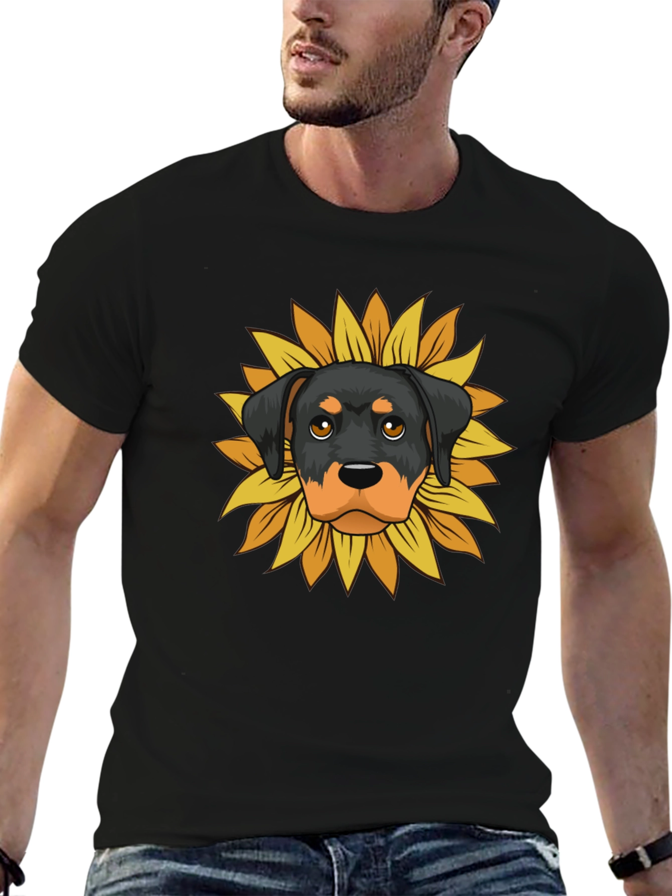 Camiseta Hombre Rottweiler Girasol