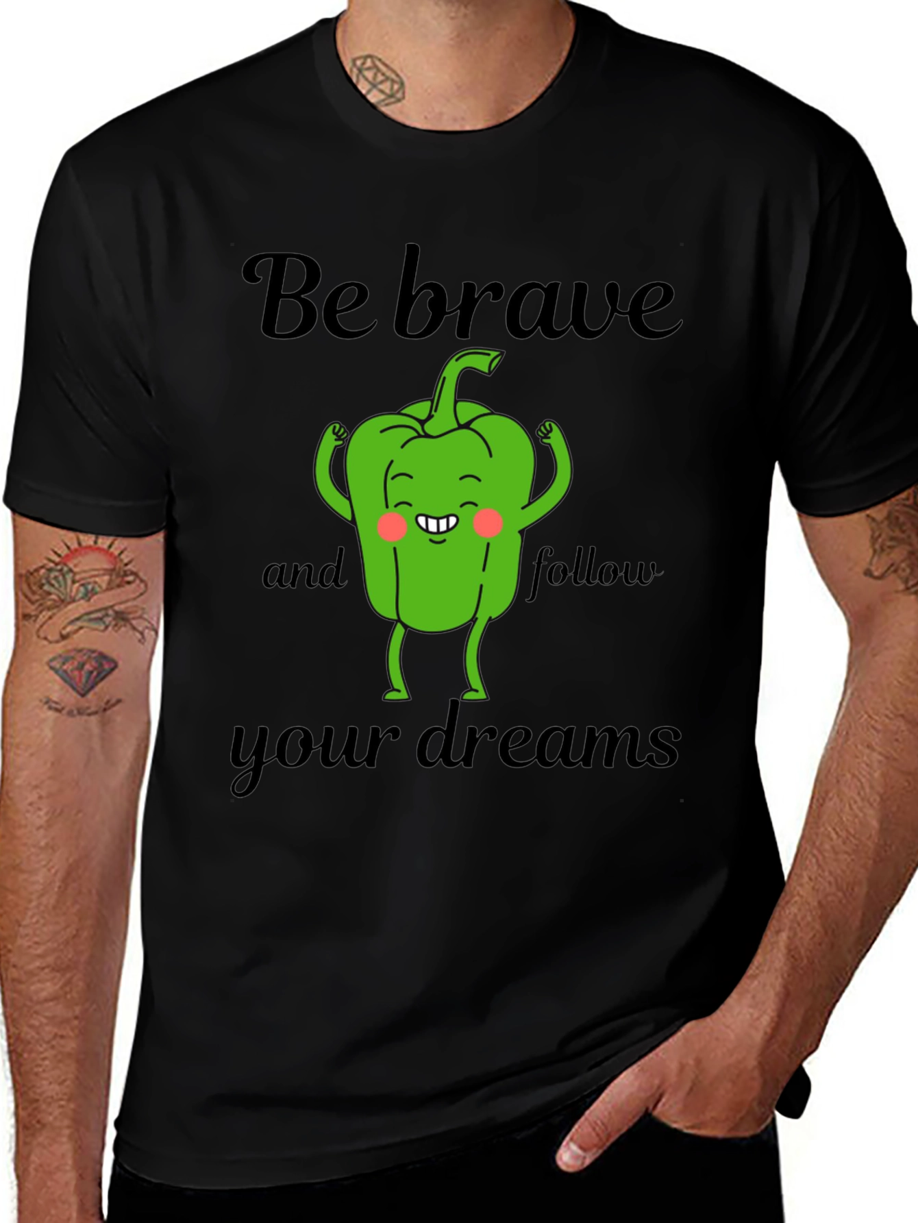 Camiseta Negra Sé Valiente con Diseño de Pimiento