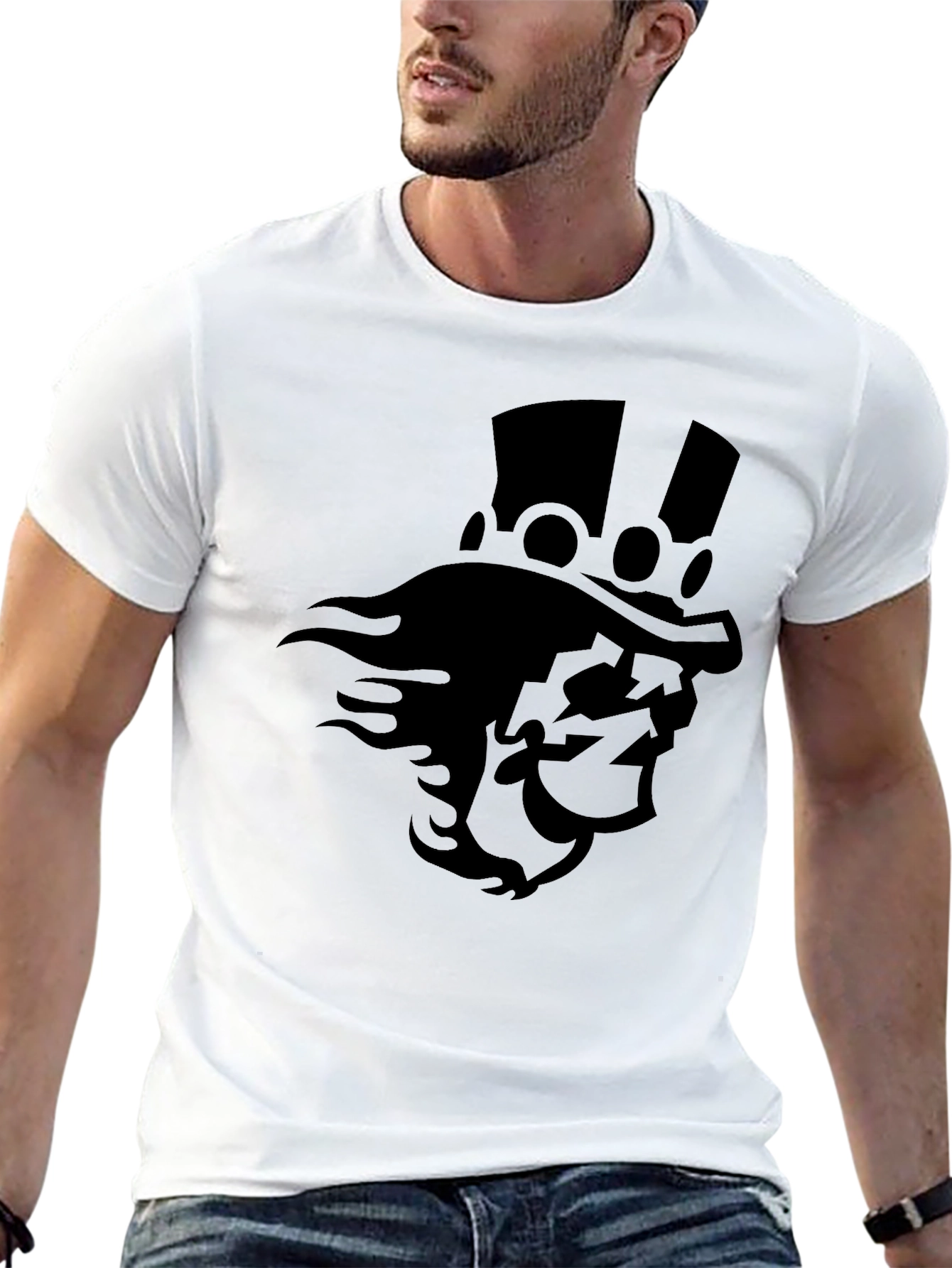 Camiseta Negra con Diseño de Personaje Misterioso