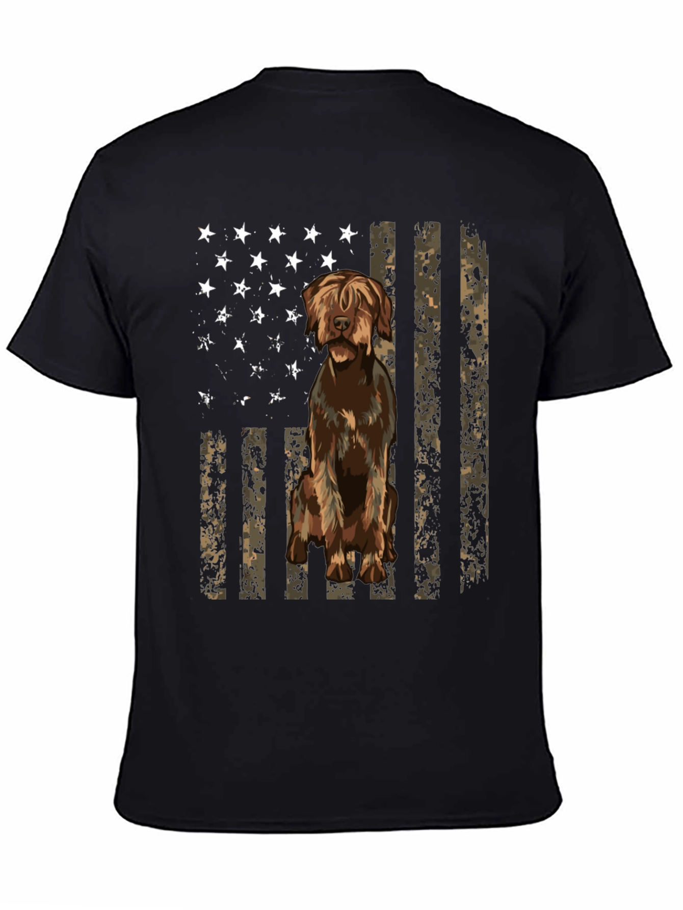 Camiseta Negra con Diseño de Bandera y Perro