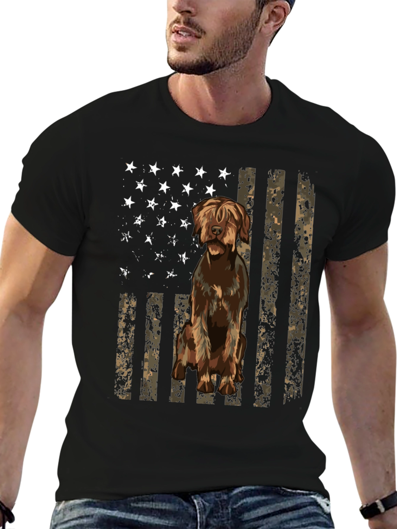 Camiseta Negra con Diseño de Bandera y Perro