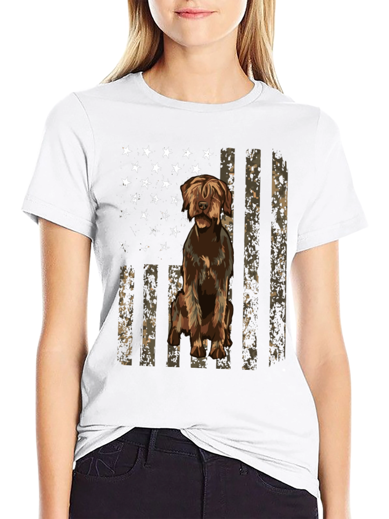 Camiseta Negra con Diseño de Bandera y Perro