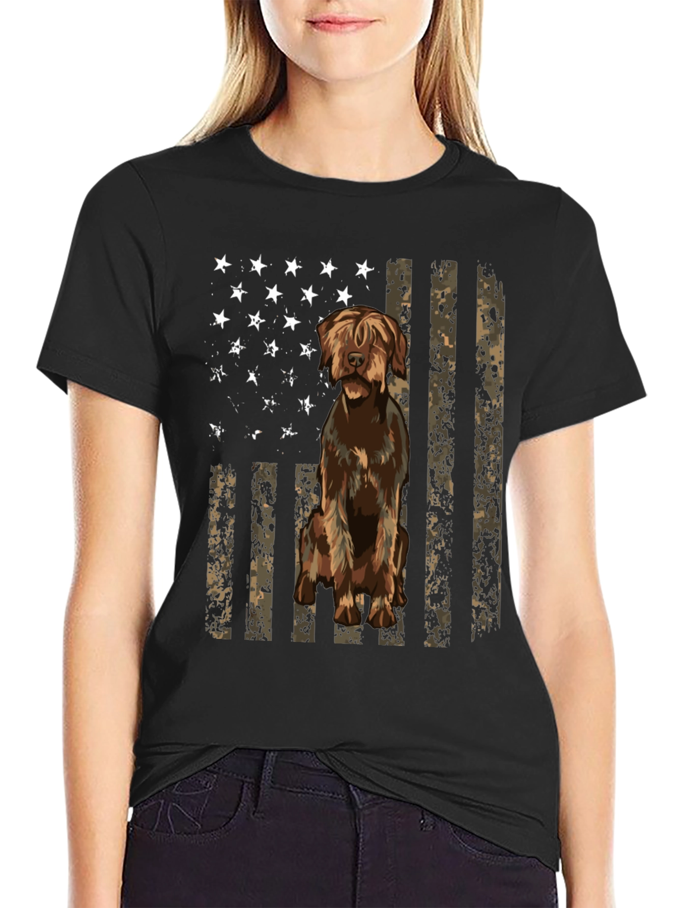 Camiseta Negra con Diseño de Bandera y Perro