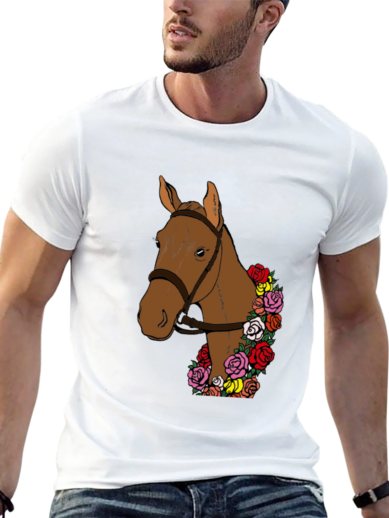 Camiseta Hombre: Caballo Floral Elegante