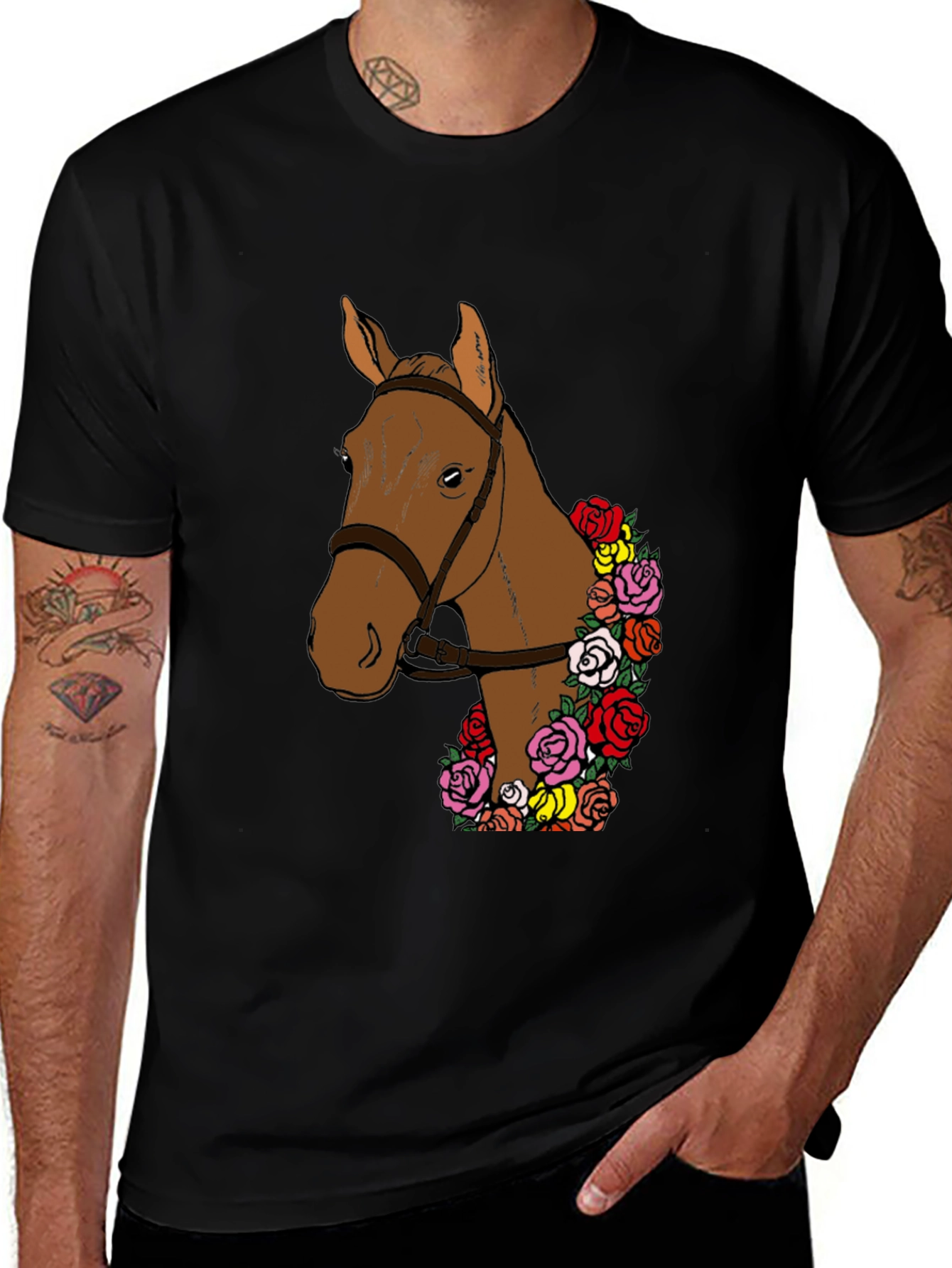 Camiseta Hombre: Caballo Floral Elegante
