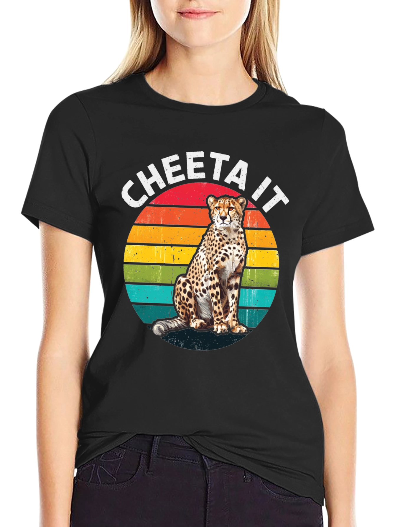 Camiseta Negra con Diseño de Guepardo Retro