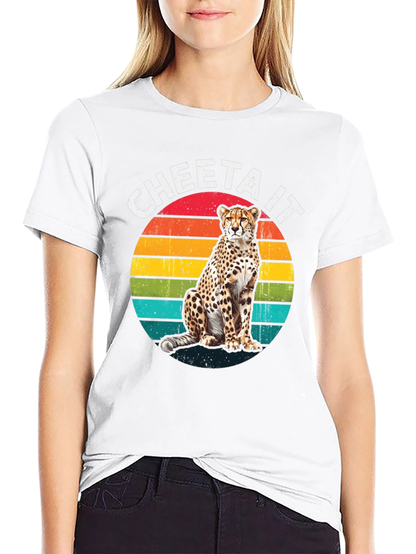Camiseta Negra con Diseño de Guepardo Retro