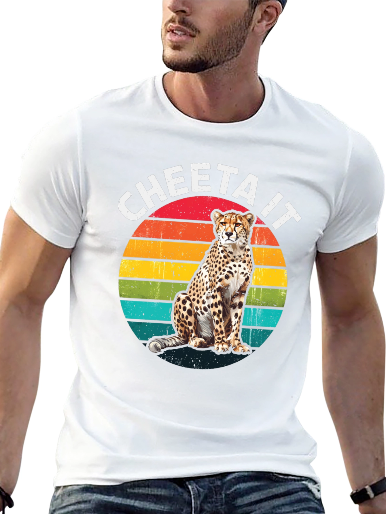 Camiseta Negra con Diseño de Guepardo Retro