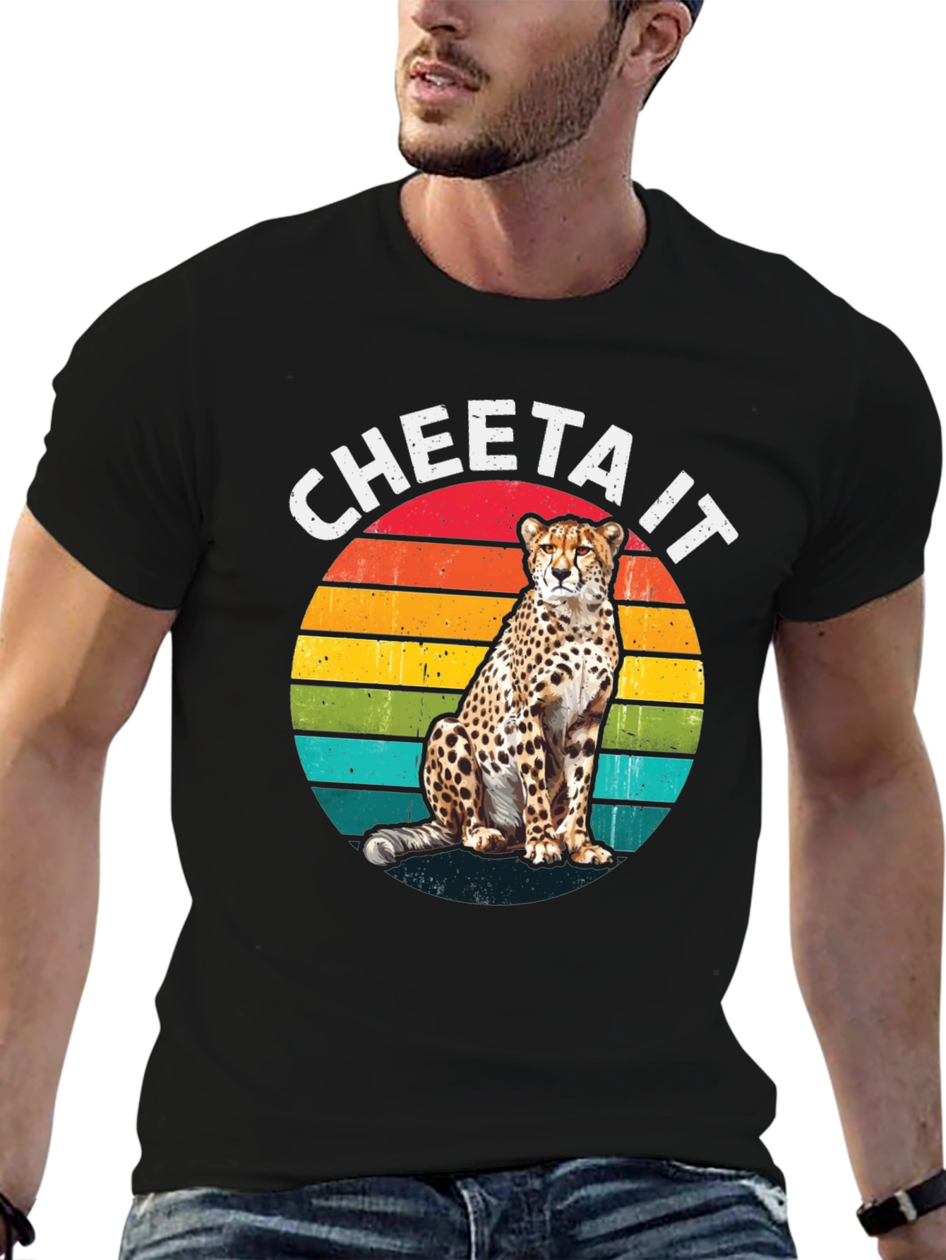 Camiseta Negra con Diseño de Guepardo Retro