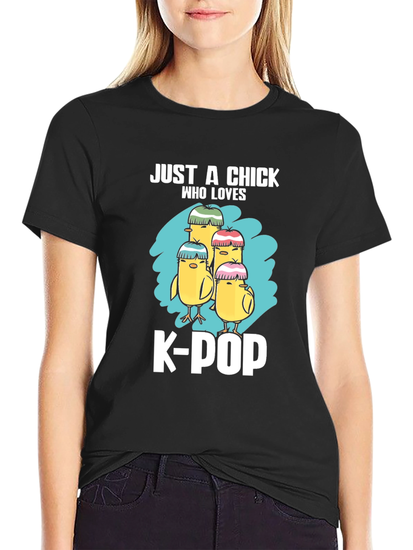 Camiseta Negra Just a Chick Who Loves K-Pop
